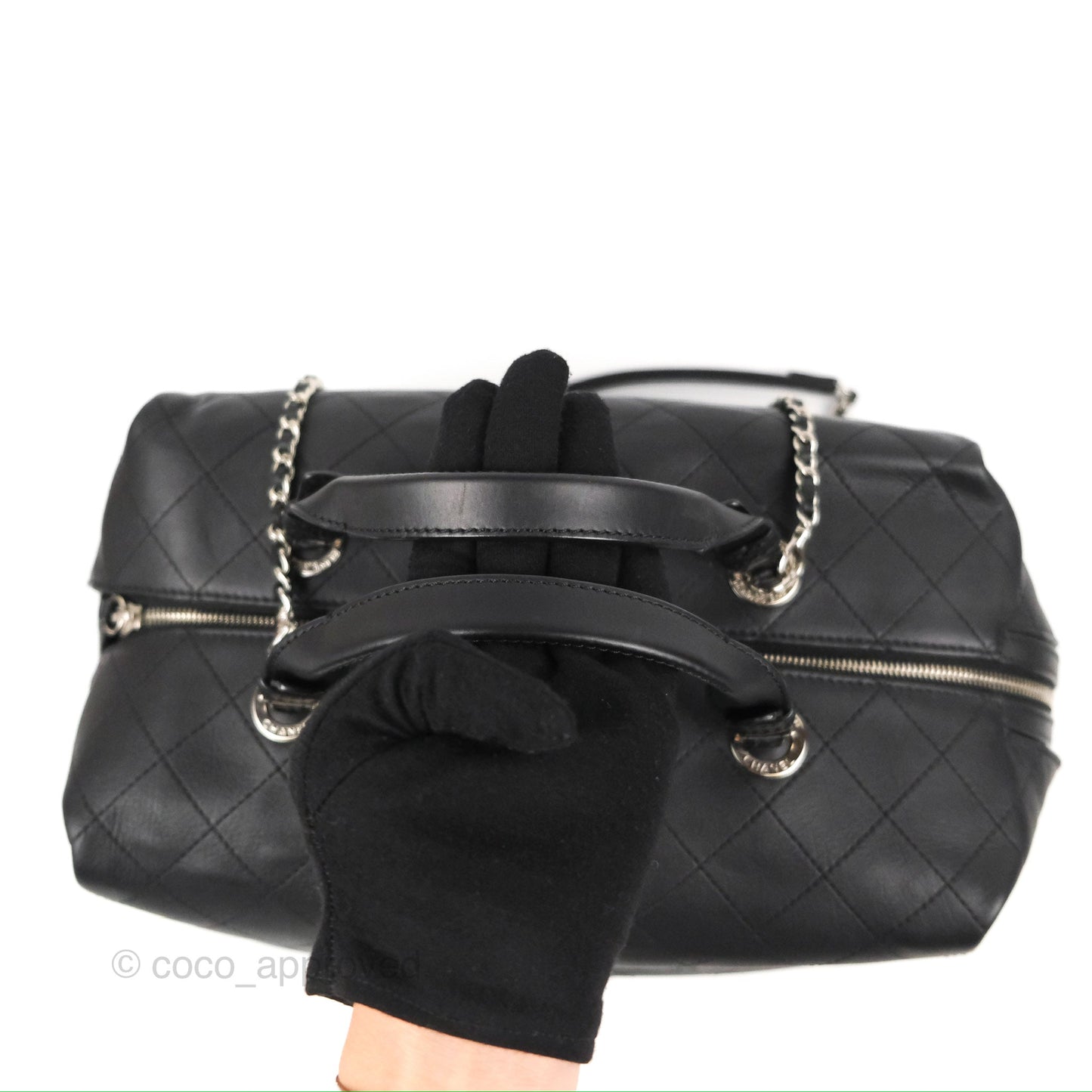 Chanel Flat Quilted Boston Bag Black Calfskin Silver Hardware