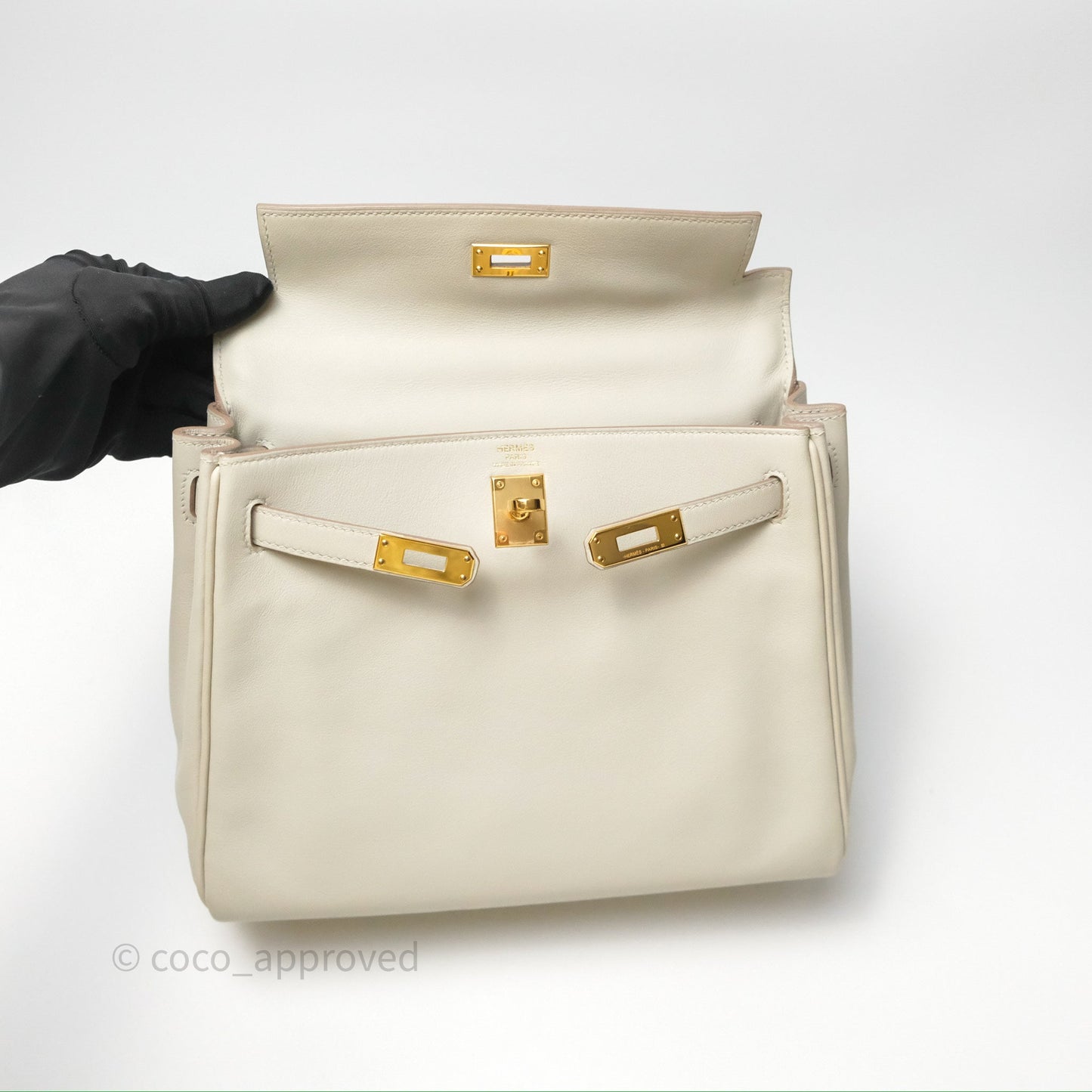 Hermès Retourne Swift Kelly 25 Gris Perle 80 Gold Hardware
