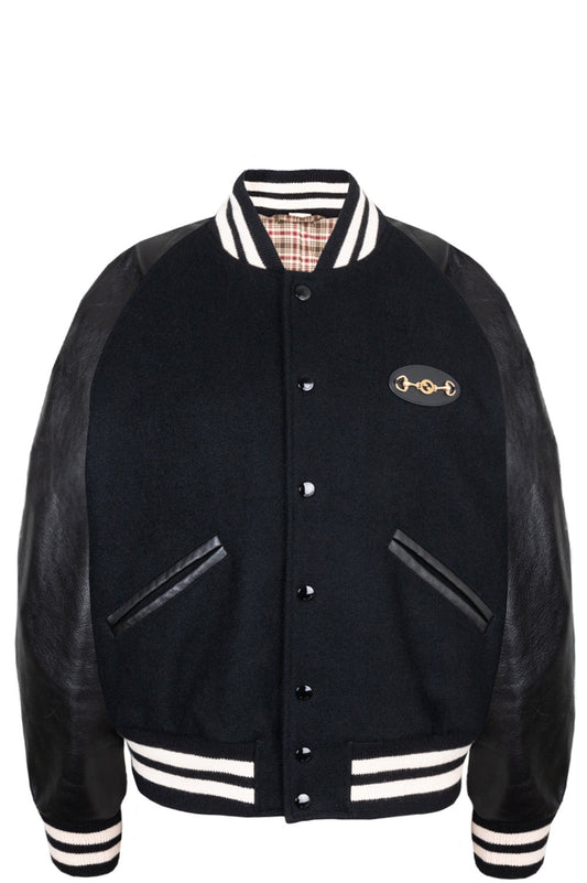 Luxury Gucci Trending 2025 Horsebit Varsity Jacket Cotton Black