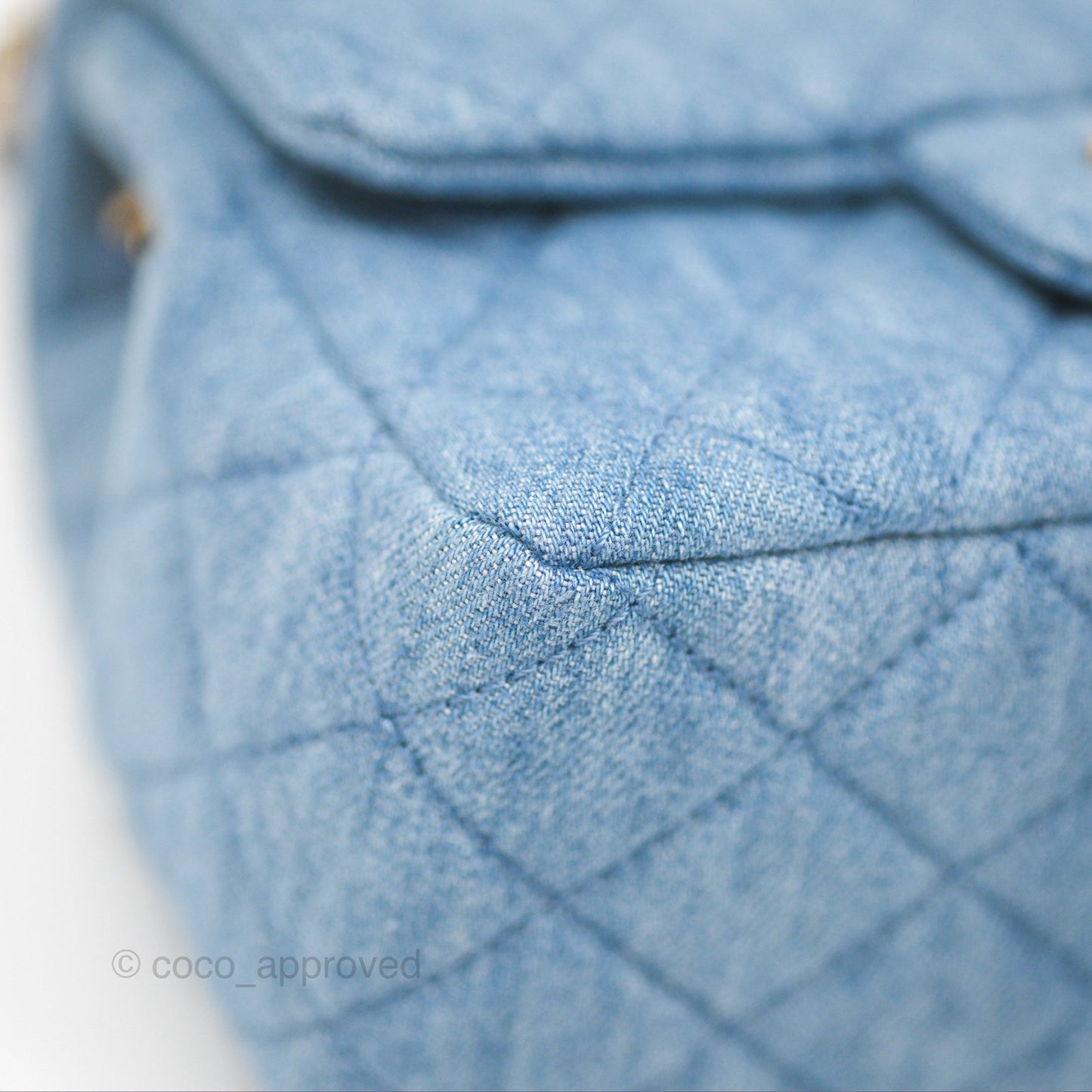 Chanel Mini Square Pearl Crush Quilted Denim Aged Gold Hardware