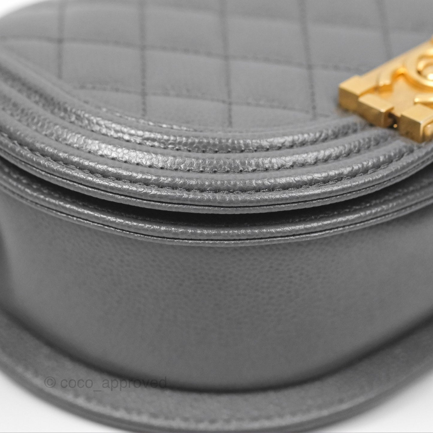 Chanel Boy Messenger Bag Grey Caviar Aged Gold Hardware