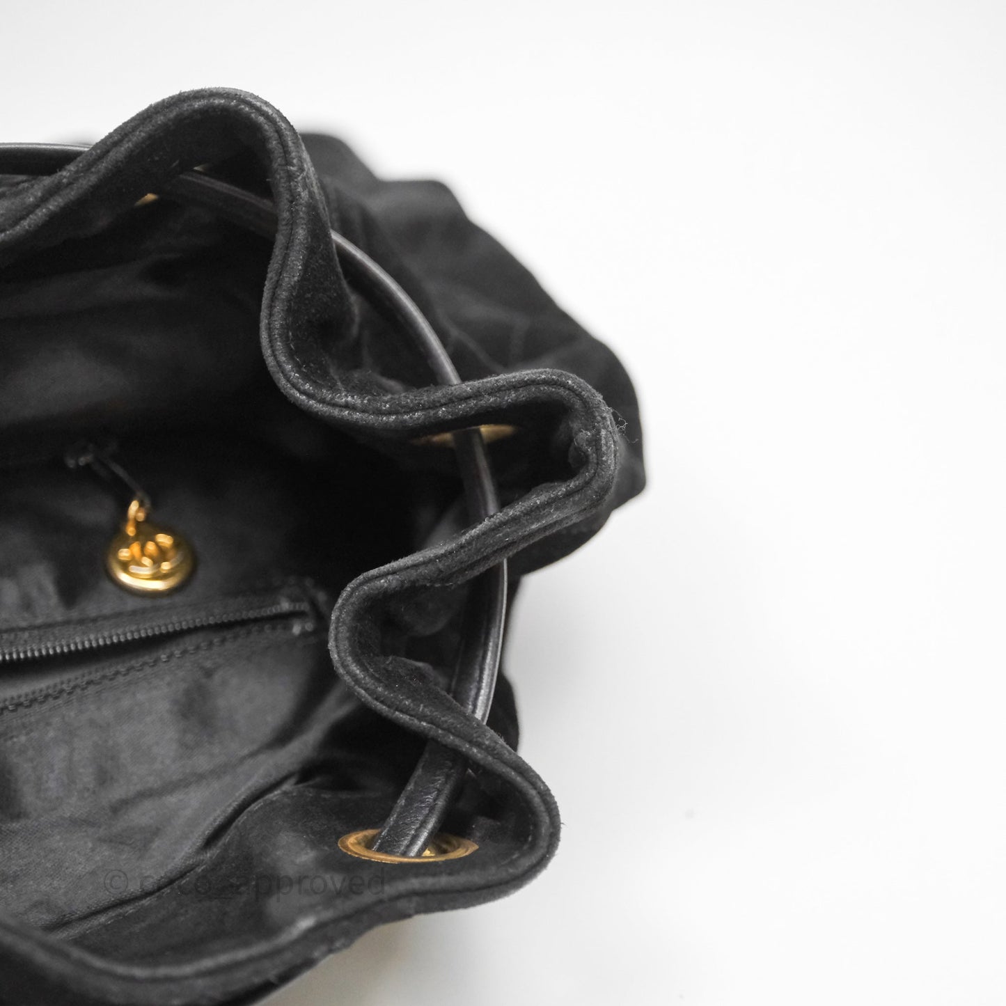 Chanel Vintage Quilted Suede CC Backpack Black Gold Hardware