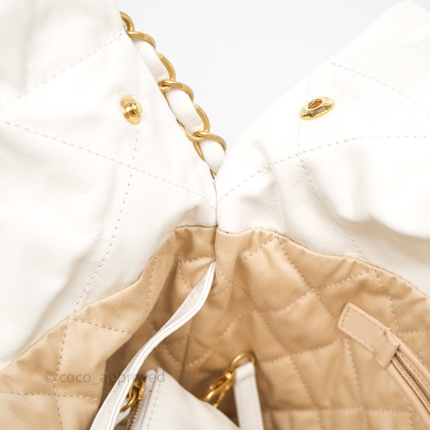 Chanel 22 Small White Shiny Crumpled Calfskin Aged Gold Hardware