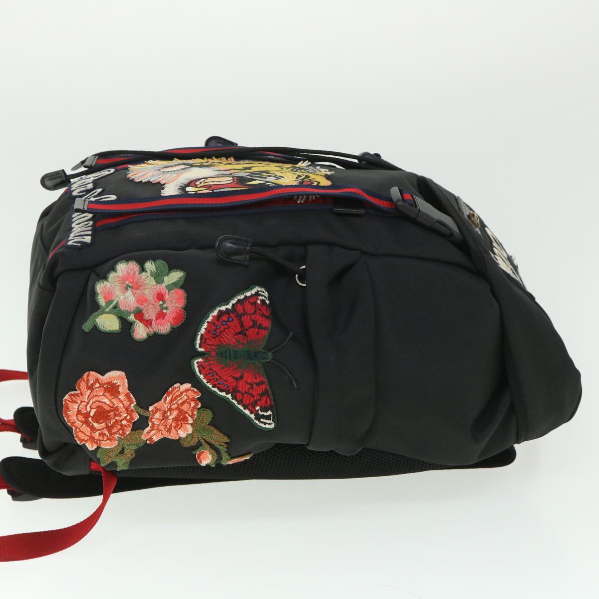 Luxury Gucci Embroideredger Web Sherry Line Backpack Nylon Black 429037  55638A