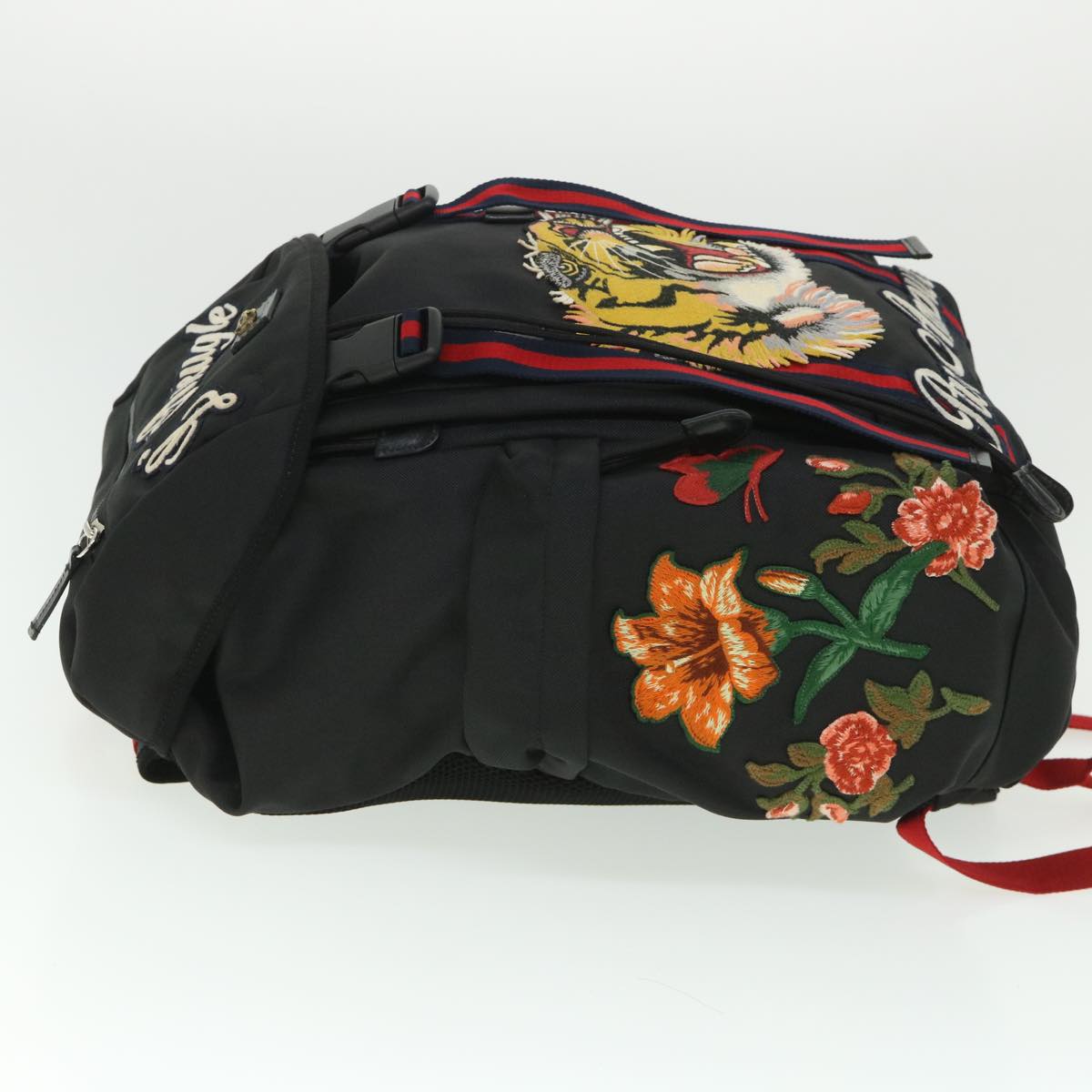 Luxury Gucci Embroideredger Web Sherry Line Backpack Nylon Black 429037  55638A
