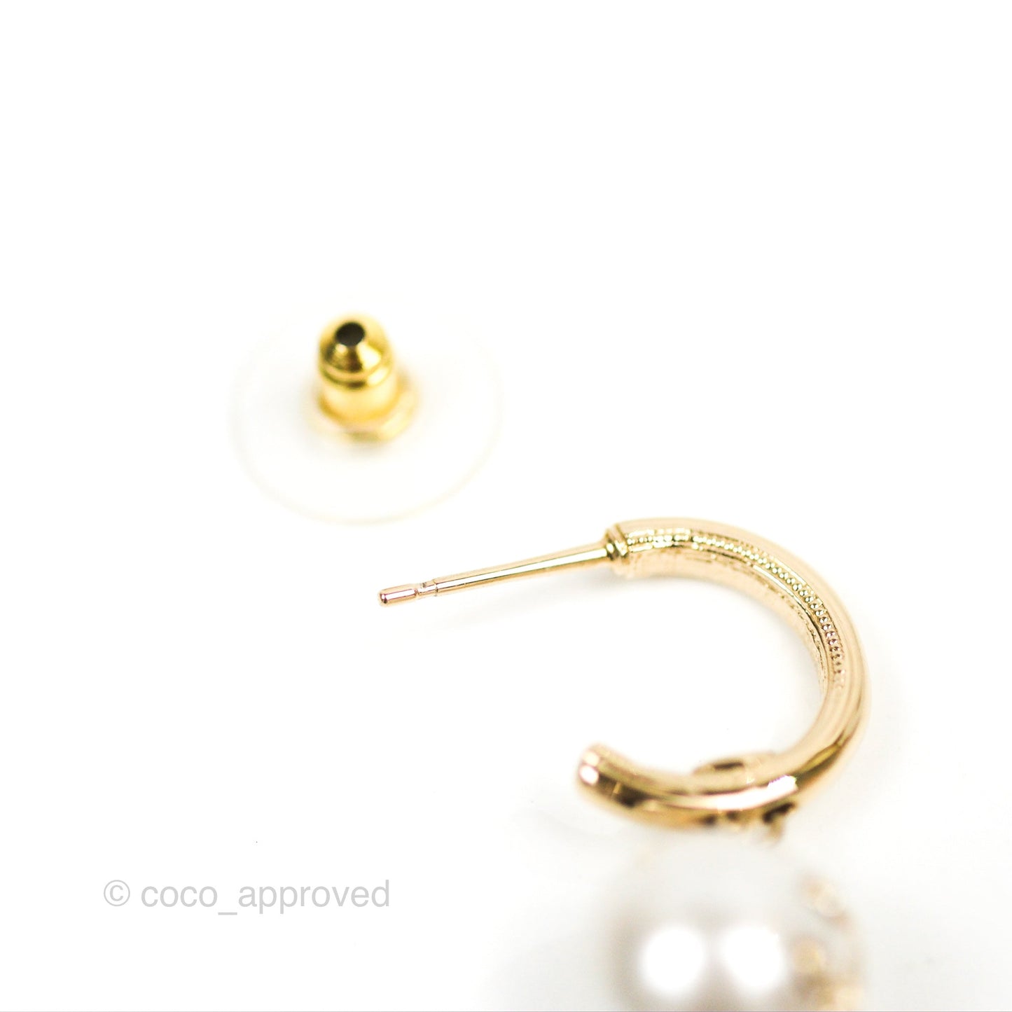Chanel CC Crystal Pearl Drop Hoop Earrings Gold Tone 22S