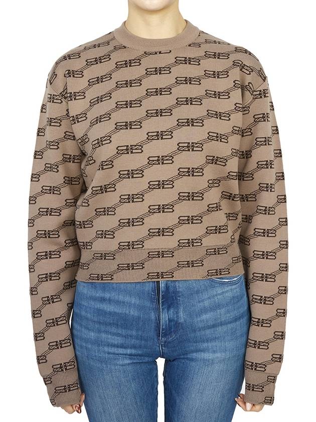 Luxury Balenciaga BB Icon Jacquard Knit Top Brown