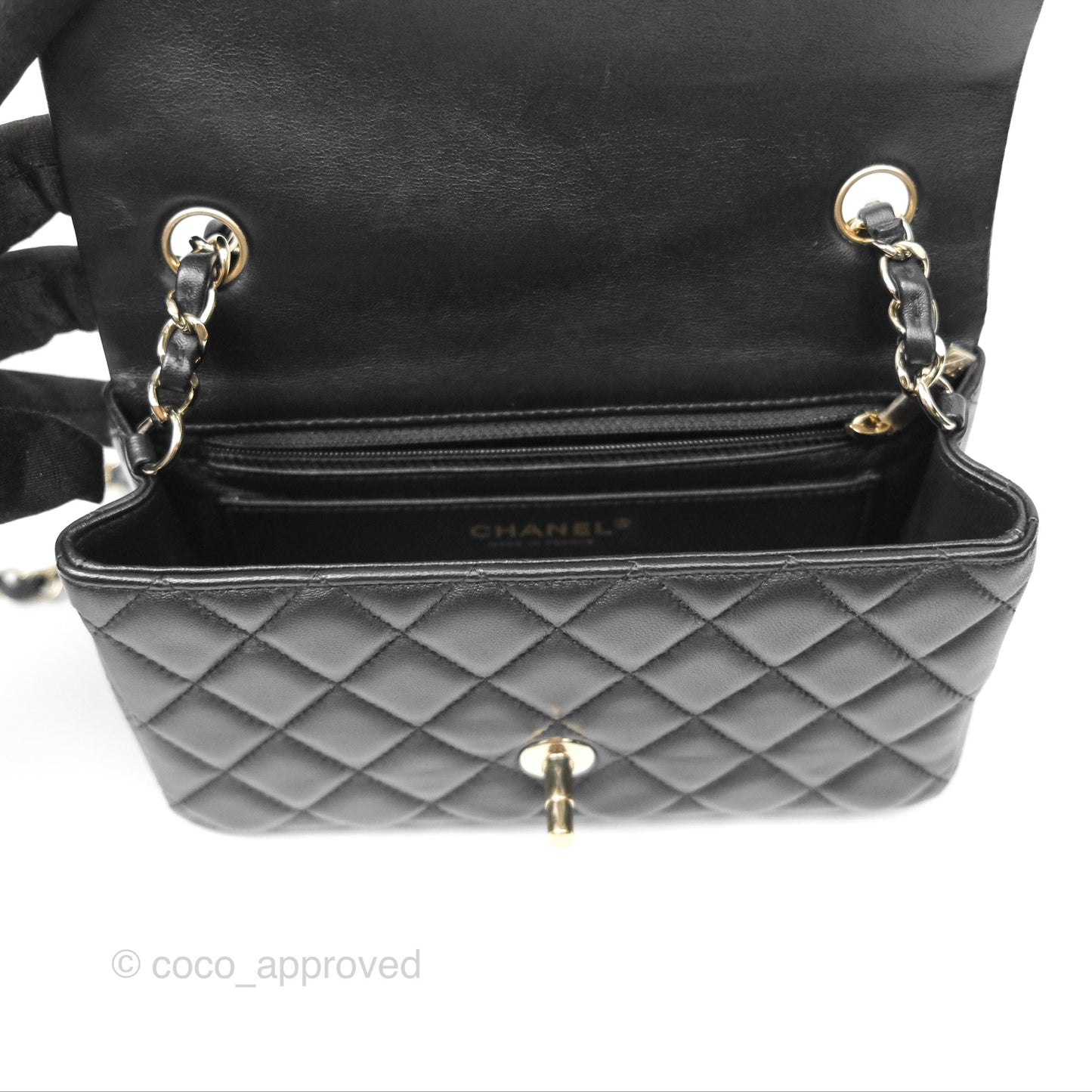 Chanel Mini Rectangular Quilted Black Lambskin Gold Hardware