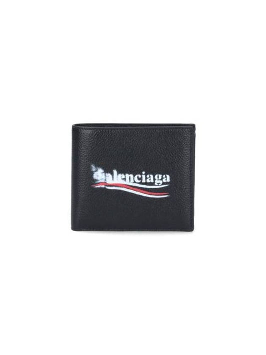 Luxury Balenciaga Wave Logo Half Wallet Black