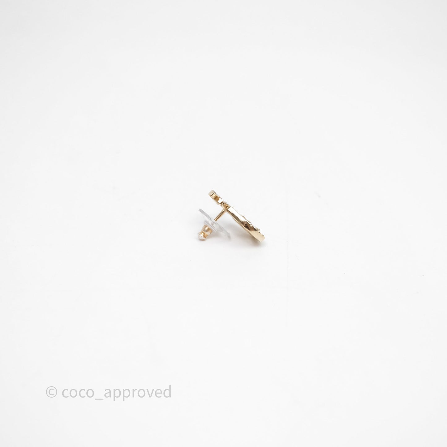 Chanel Crystal CC Clover Earrings Gold Tone 20B