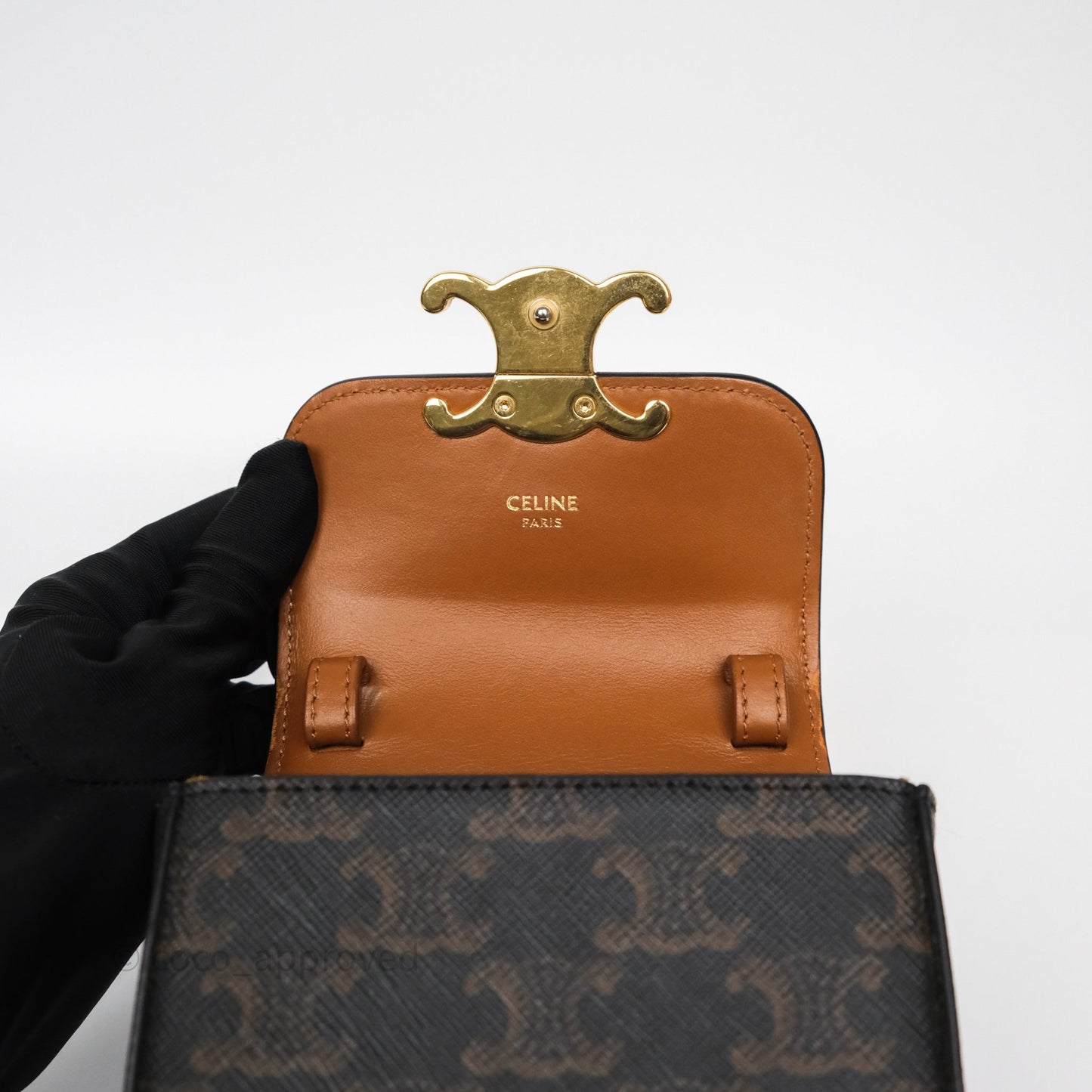 Celine Mini Triomphe Canvas Tan Calfskin