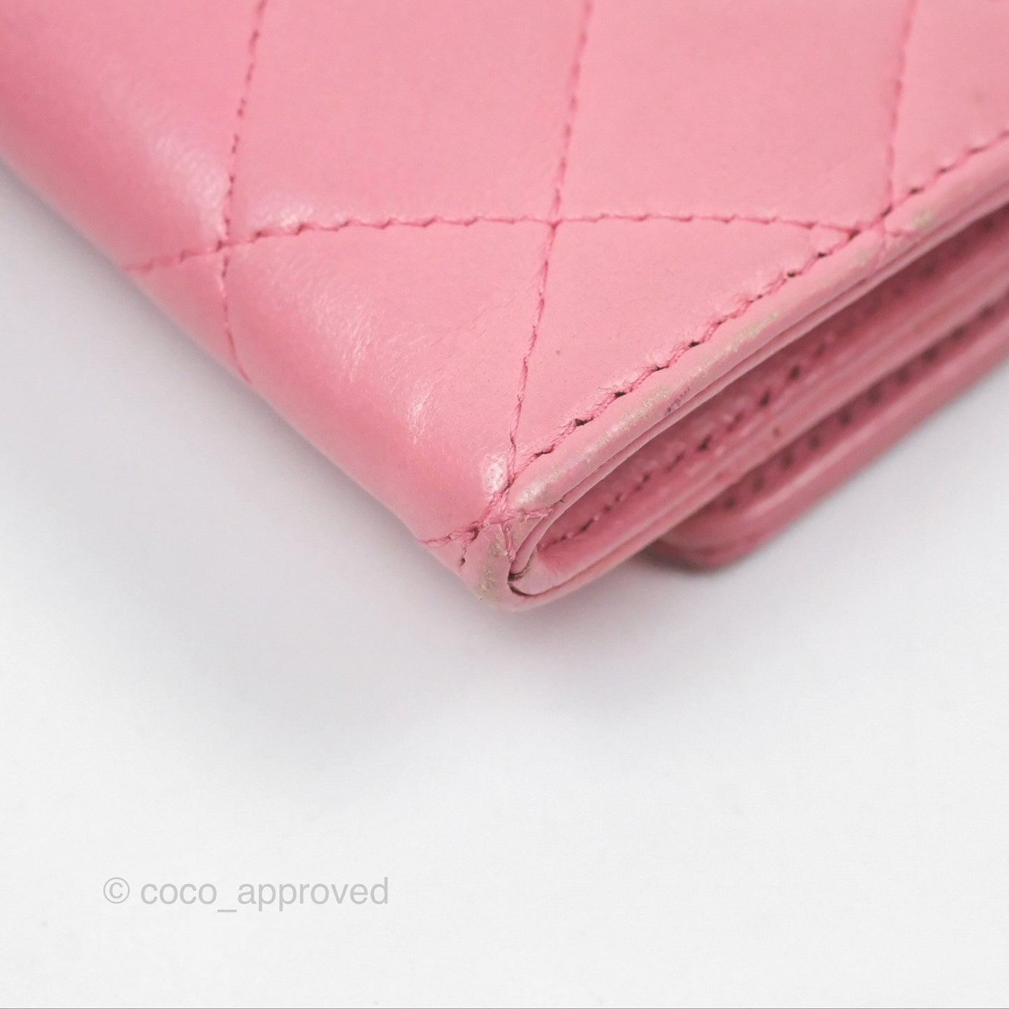 Chanel Quilted Flap Card Holder Pink Lambskin Silver Hardware