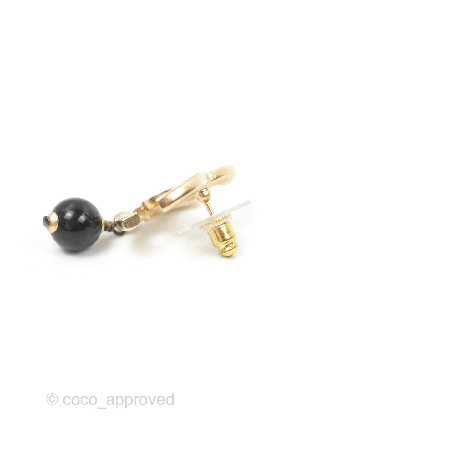 Chanel Champagne Crystals CC Black Bead Drop Earrings Gold Tone 21S