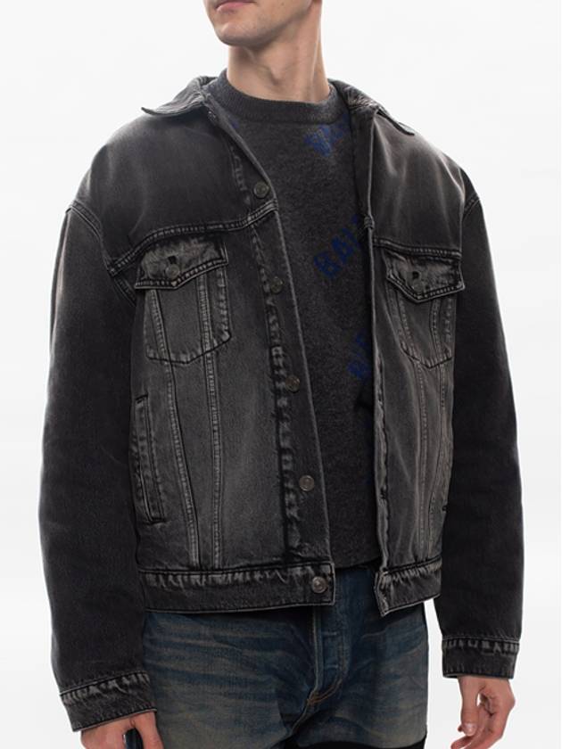 Luxury Balenciaga Notre Dame Print Denim Jacket Black