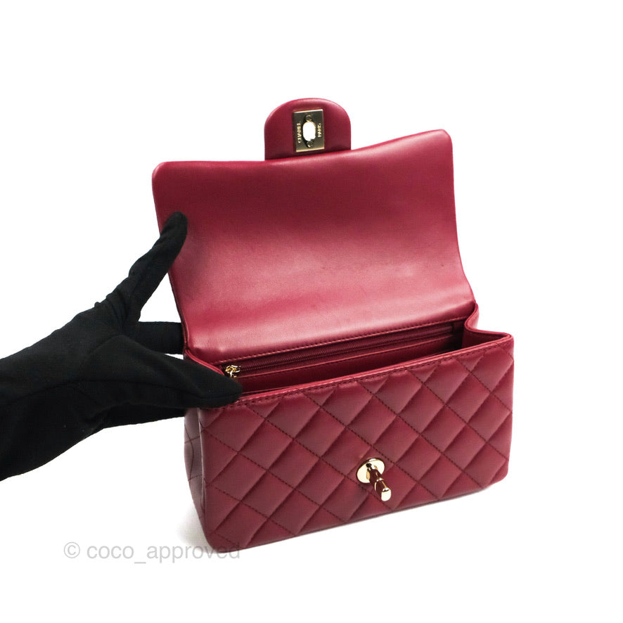 Chanel Top Handle Mini Rectangular Flap Bag Burgundy Lambskin Gold Hardware
