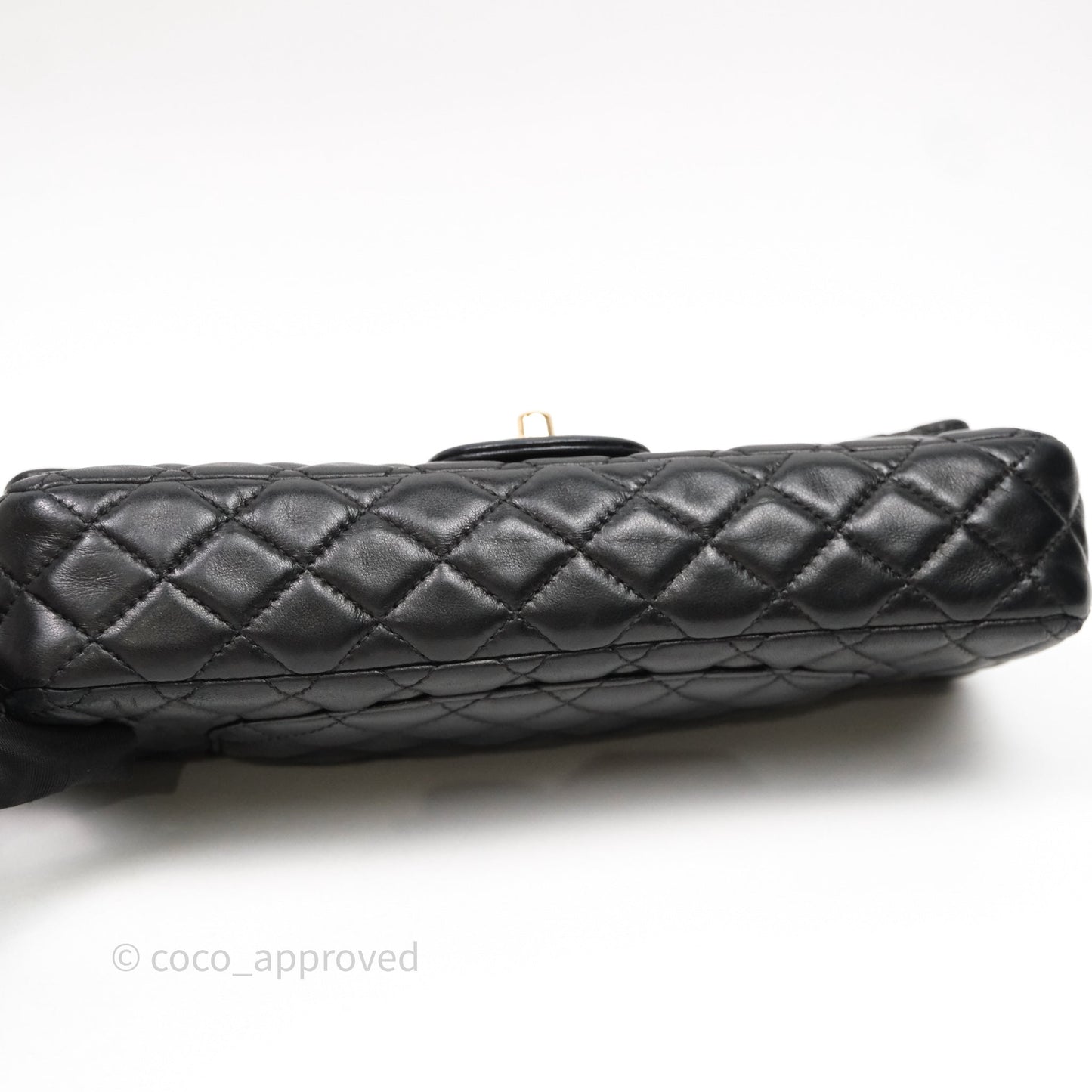 Chanel Quilted East West With Charm Flap Bag Lambskin Black Gold Hardware