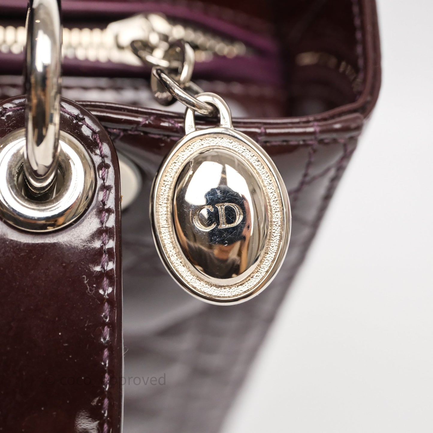 Christian Dior Medium Lady Dior Burgundy Patent Silver Hardware