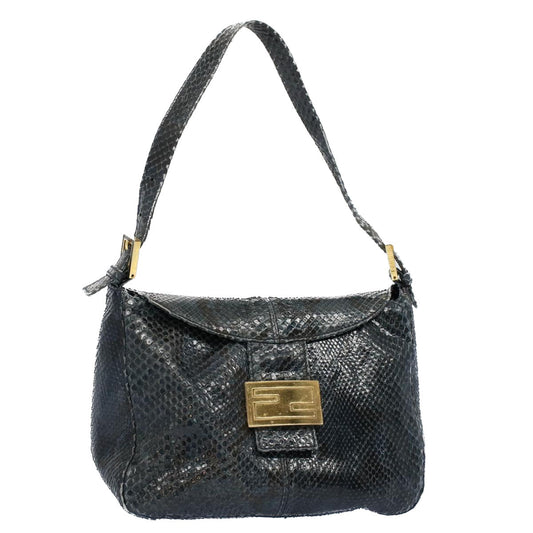 Luxury FendiSnake Pattern Mamma Baguette Shoulder Bag Exotic leather Navy55750