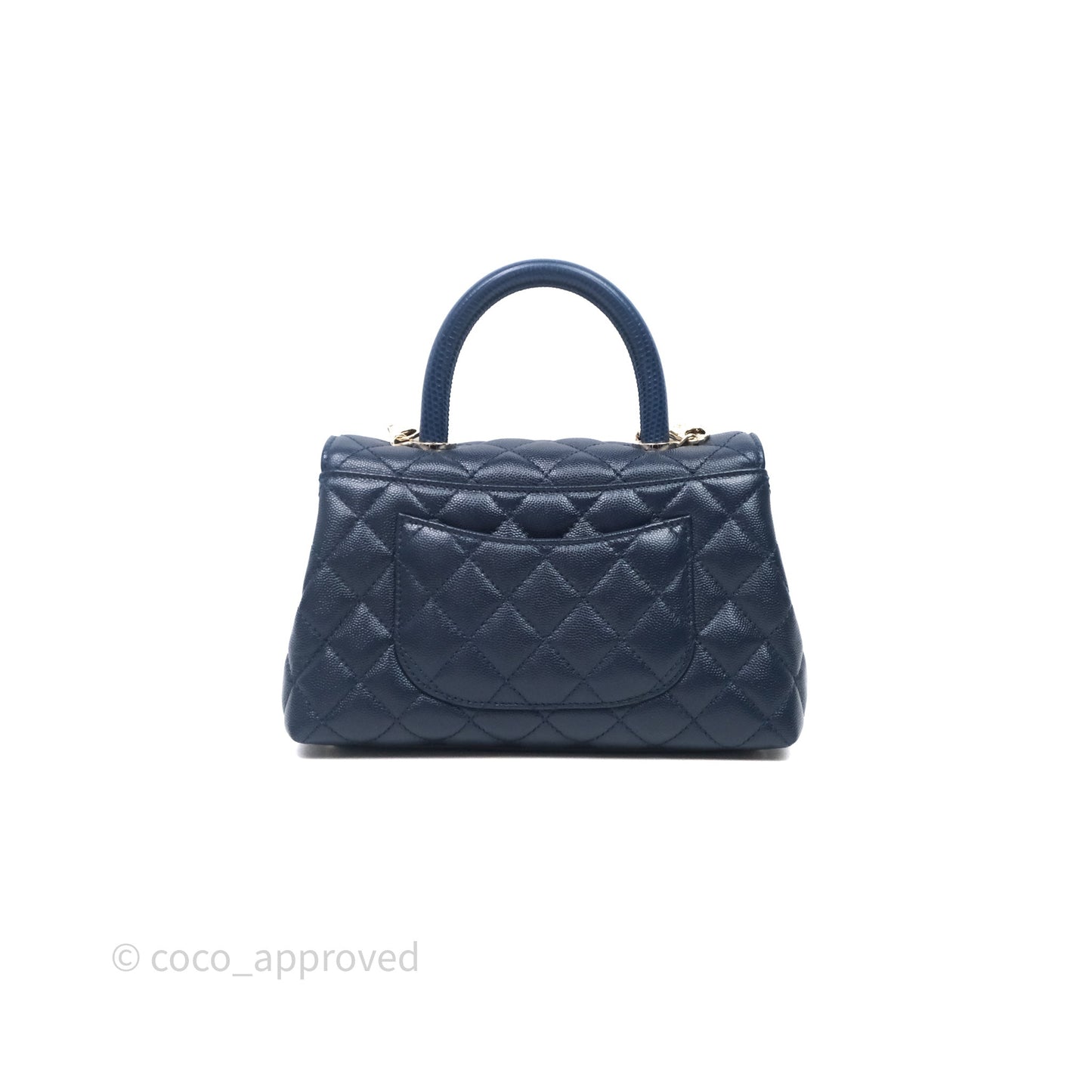 Chanel Small Coco Handle Navy Caviar Gold Hardware Lizard Handle
