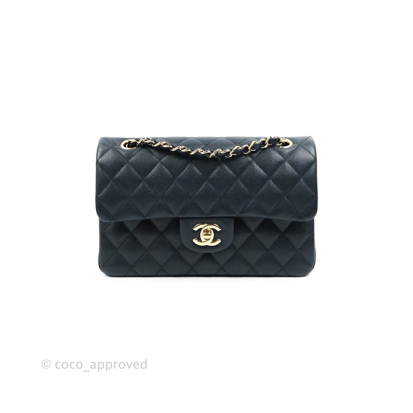 Chanel Classic Small S/M Flap Navy Blue Caviar Gold Hardware 21P