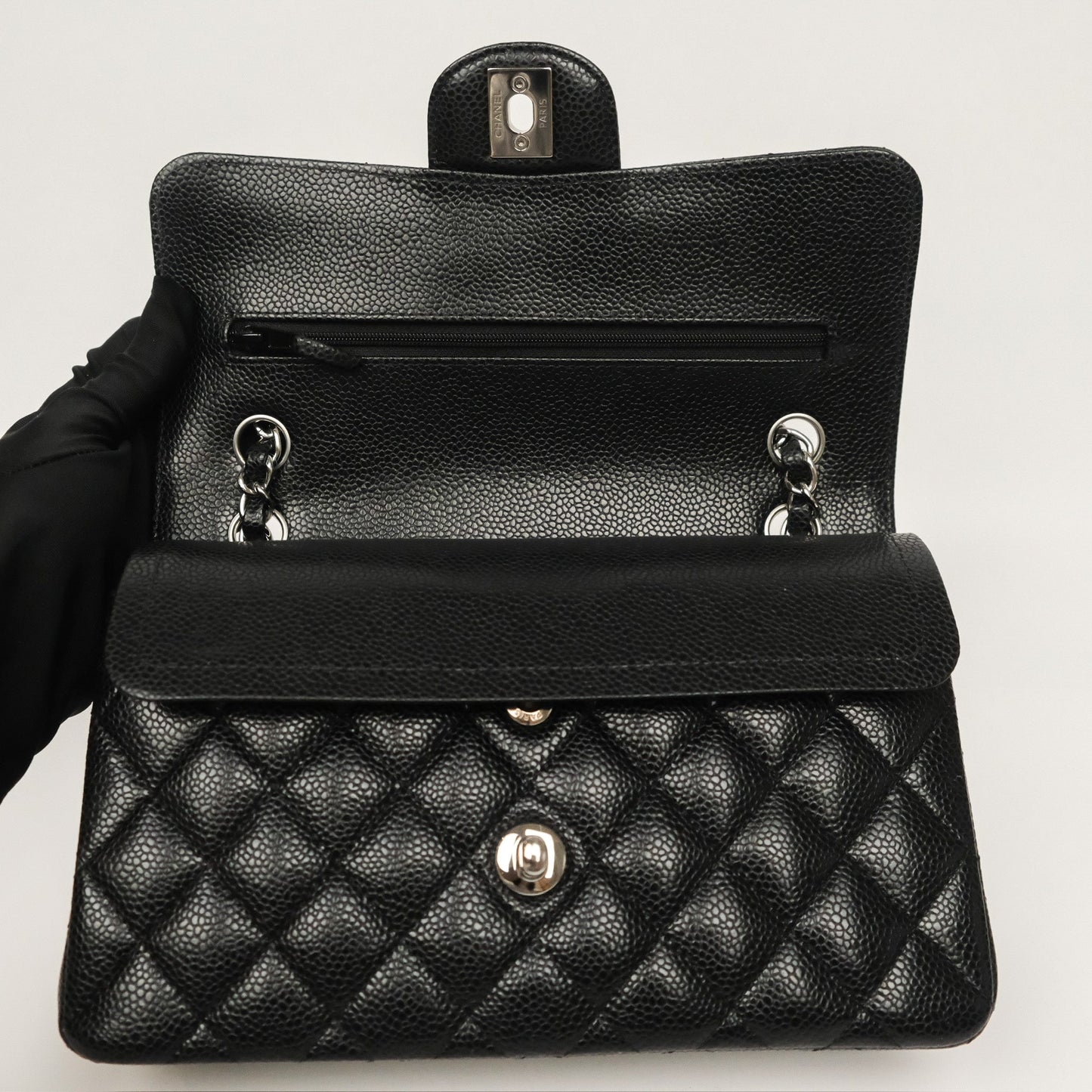 Chanel Small Classic Flap Quilted Black Caviar Silver Hardware
