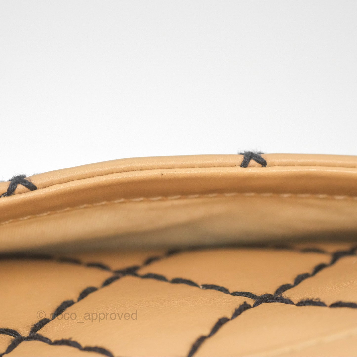 Chanel Contrast Stitch Surpique Bowler Bag Beige Calfskin Matte Black Hardware