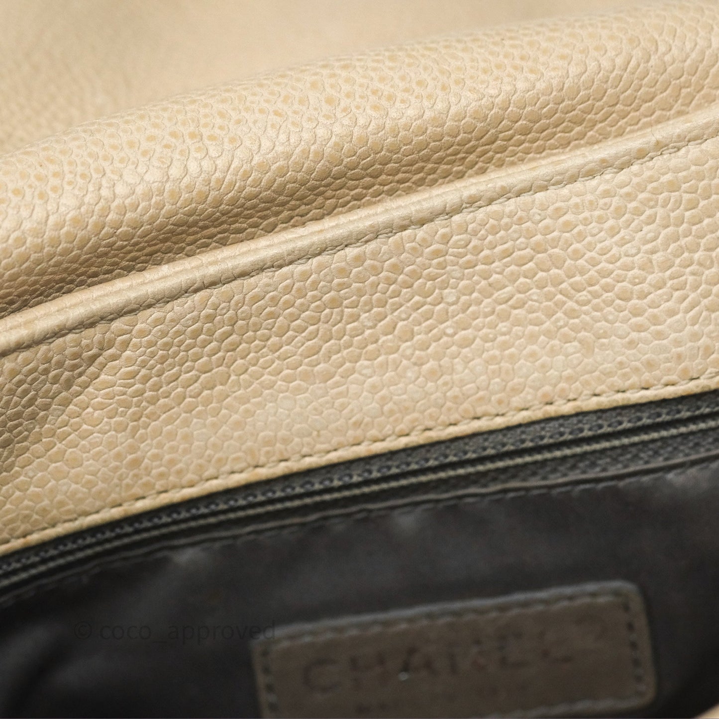 Chanel Quilted Coco Rider Hobo Bag Beige Caviar Ruthenium Hardware