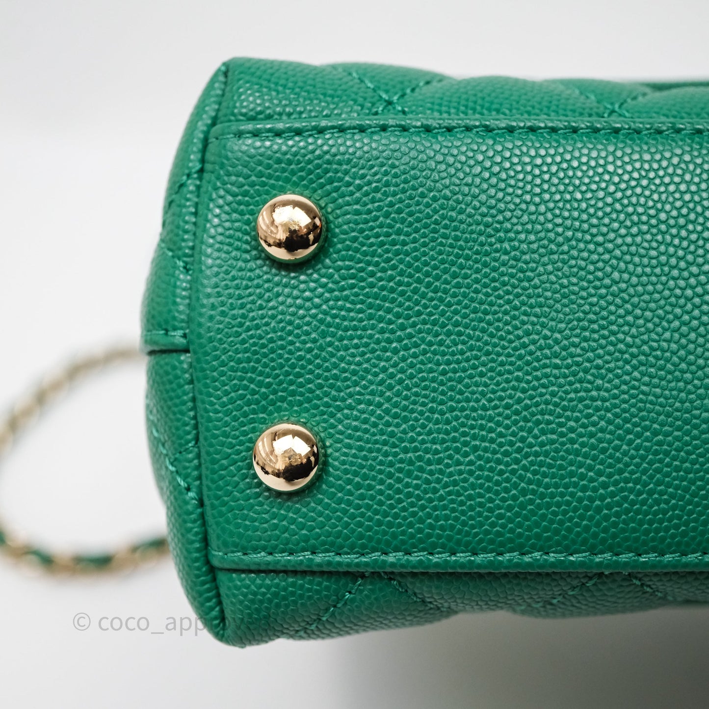Chanel Mini Coco Handle Quilted Green Caviar Gold Hardware