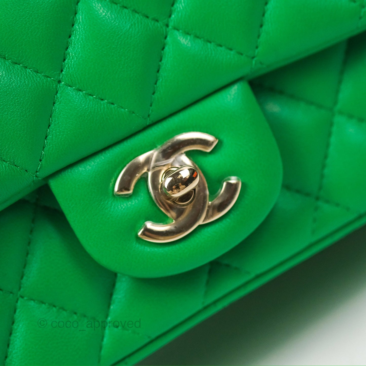 Chanel Quilted Mini Square Green Lambskin Gold Hardware