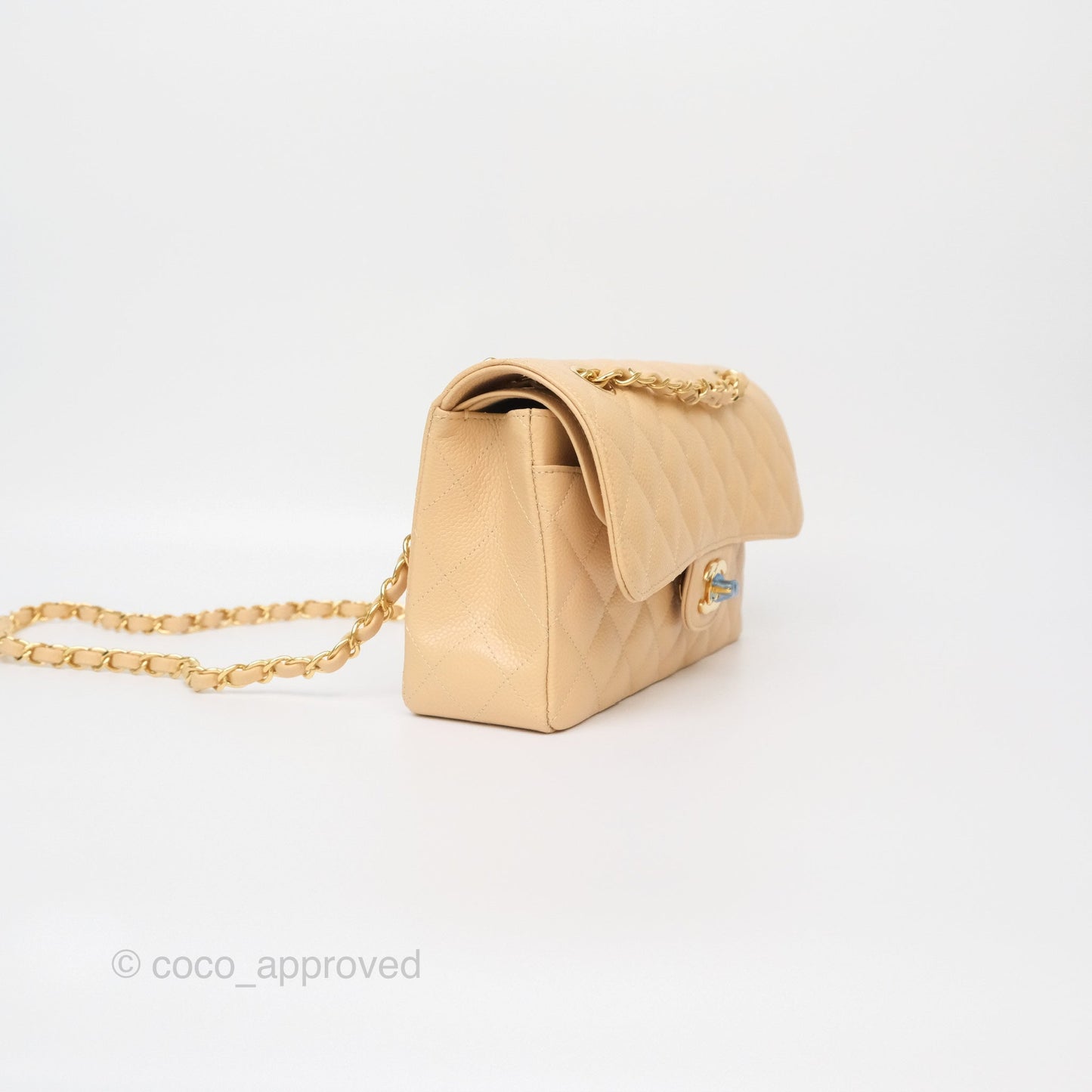 Chanel Small S/M Classic Flap Quilted Beige Caviar Gold Hardware