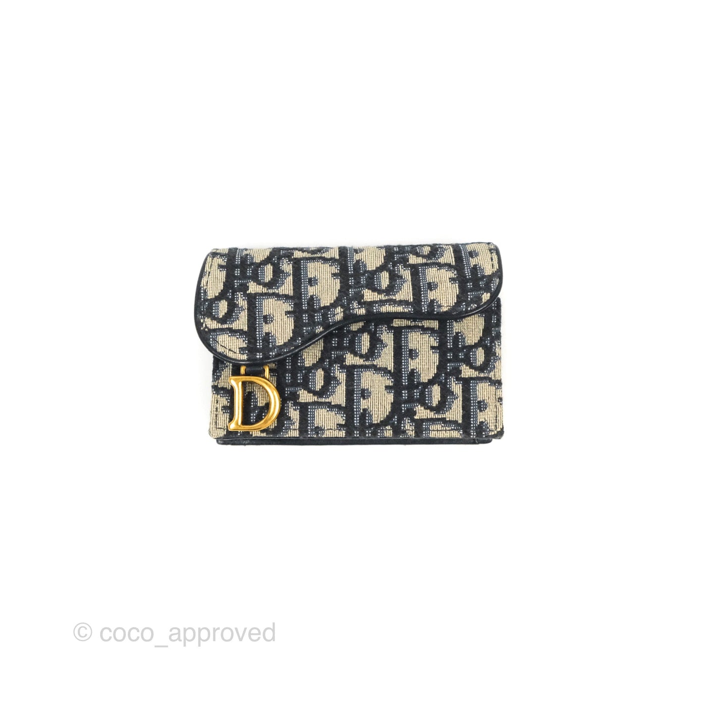 Christian Dior Saddle Flap Card Holder Blue Dior Oblique Jacquard