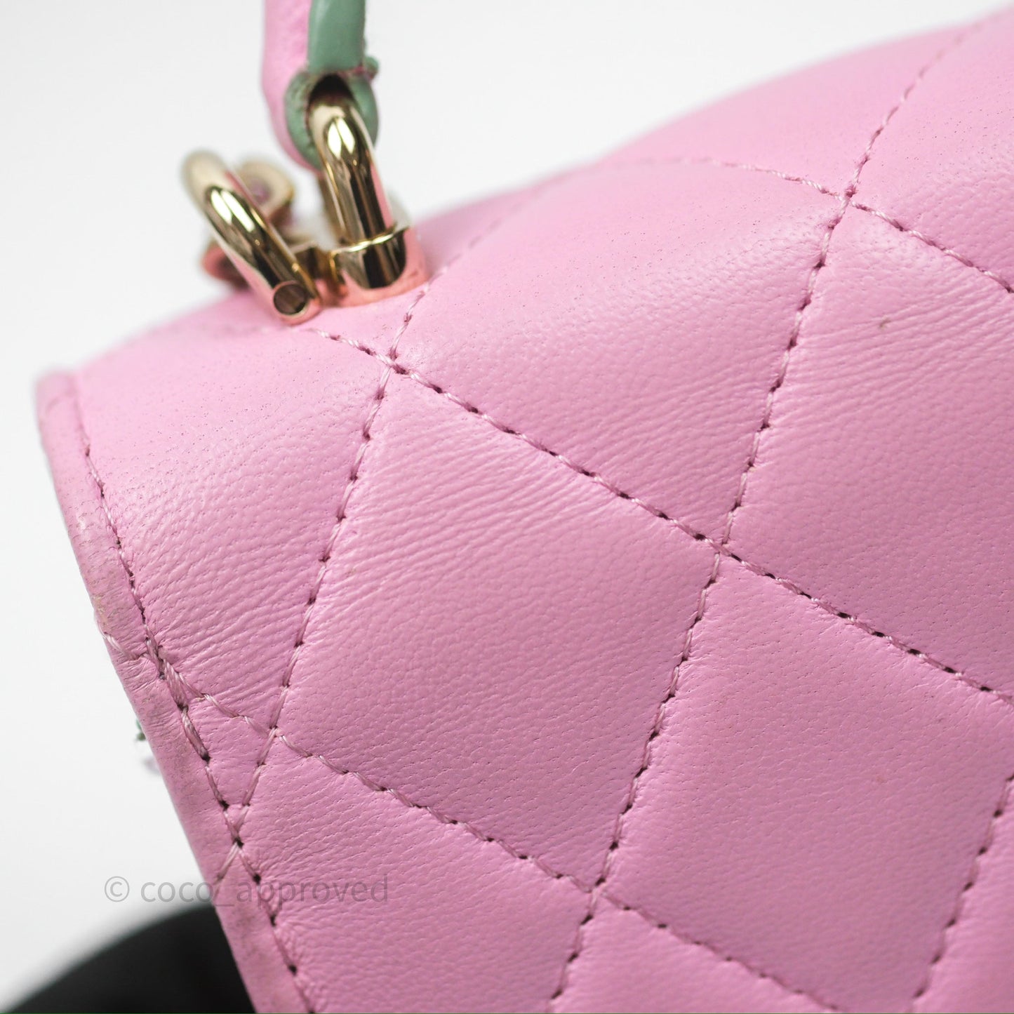 Chanel Mini Handle Clutch With Chain Pink/ Mint Lambskin Gold Hardware 23P