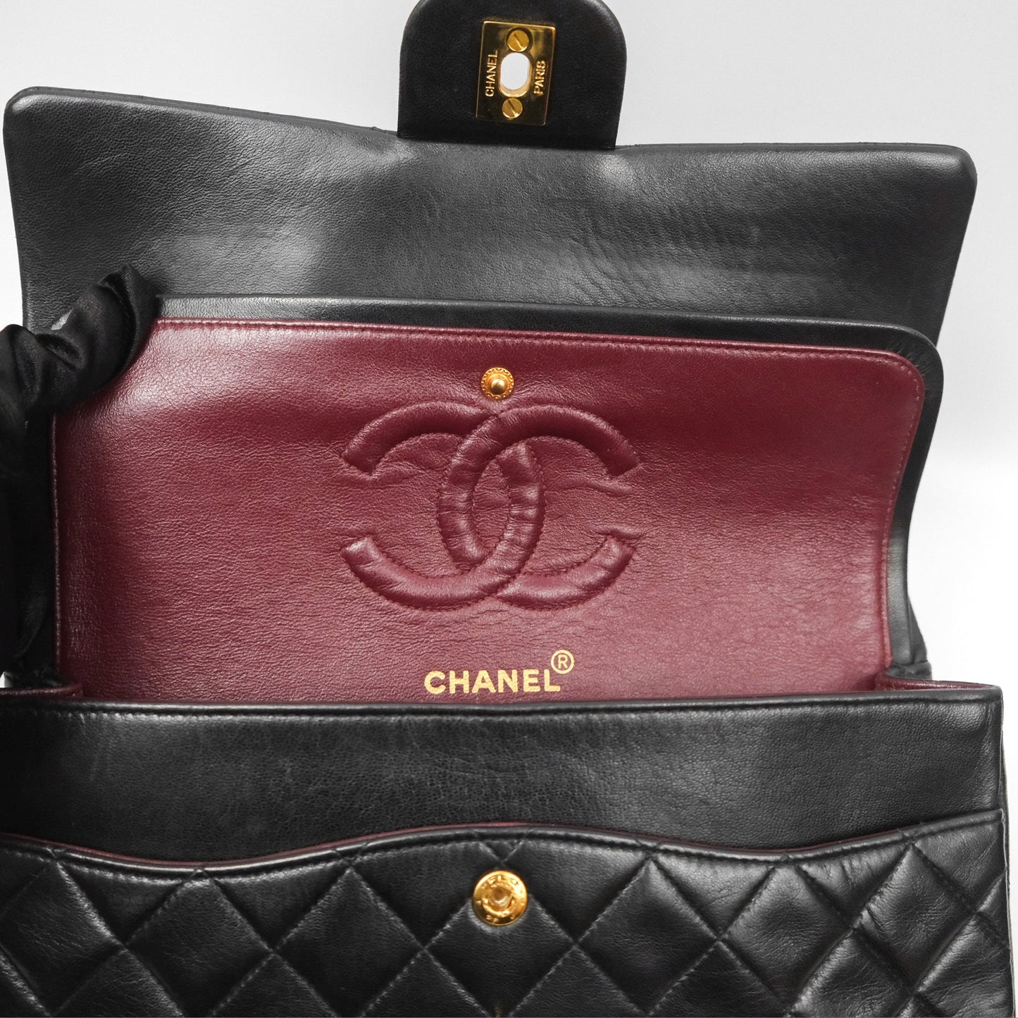 Chanel Vintage Classic Medium Flap Black Lambskin 24K Gold Hardware
