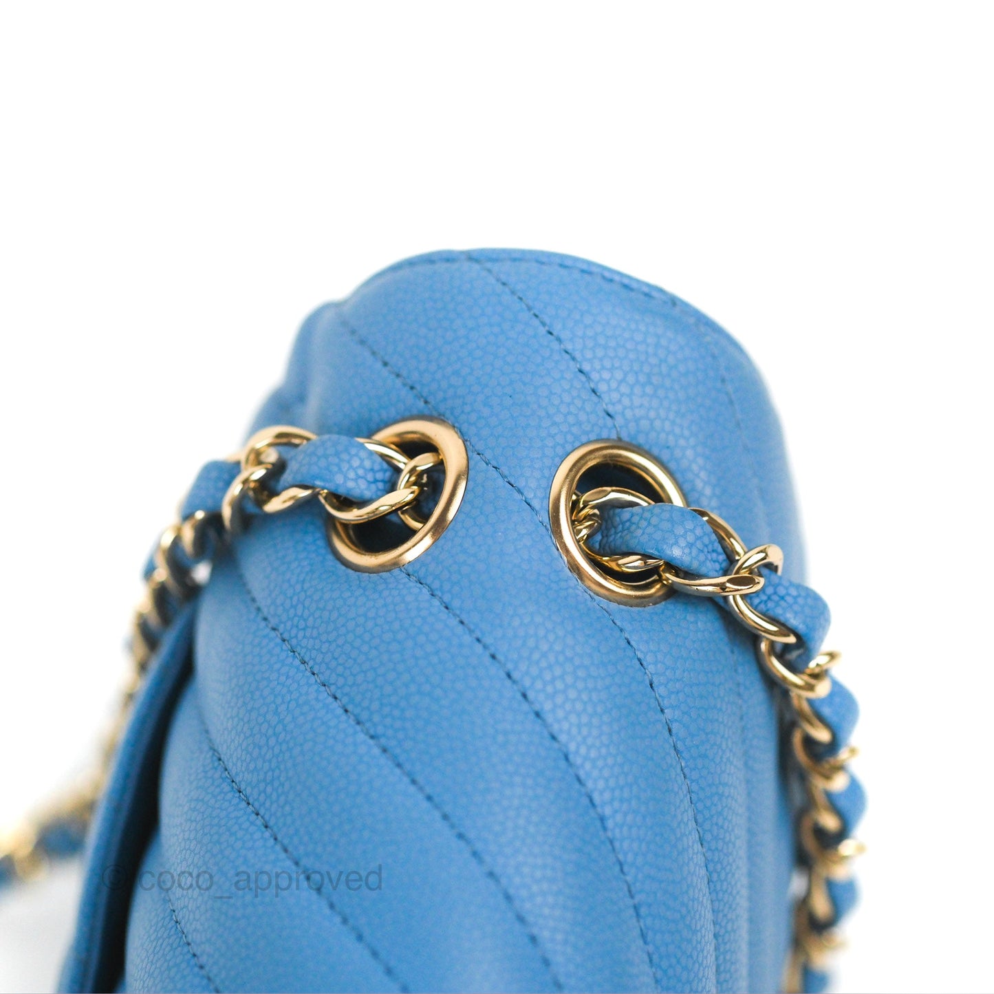 Chanel Small Classic Flap Chevron Blue Caviar Gold Hardware