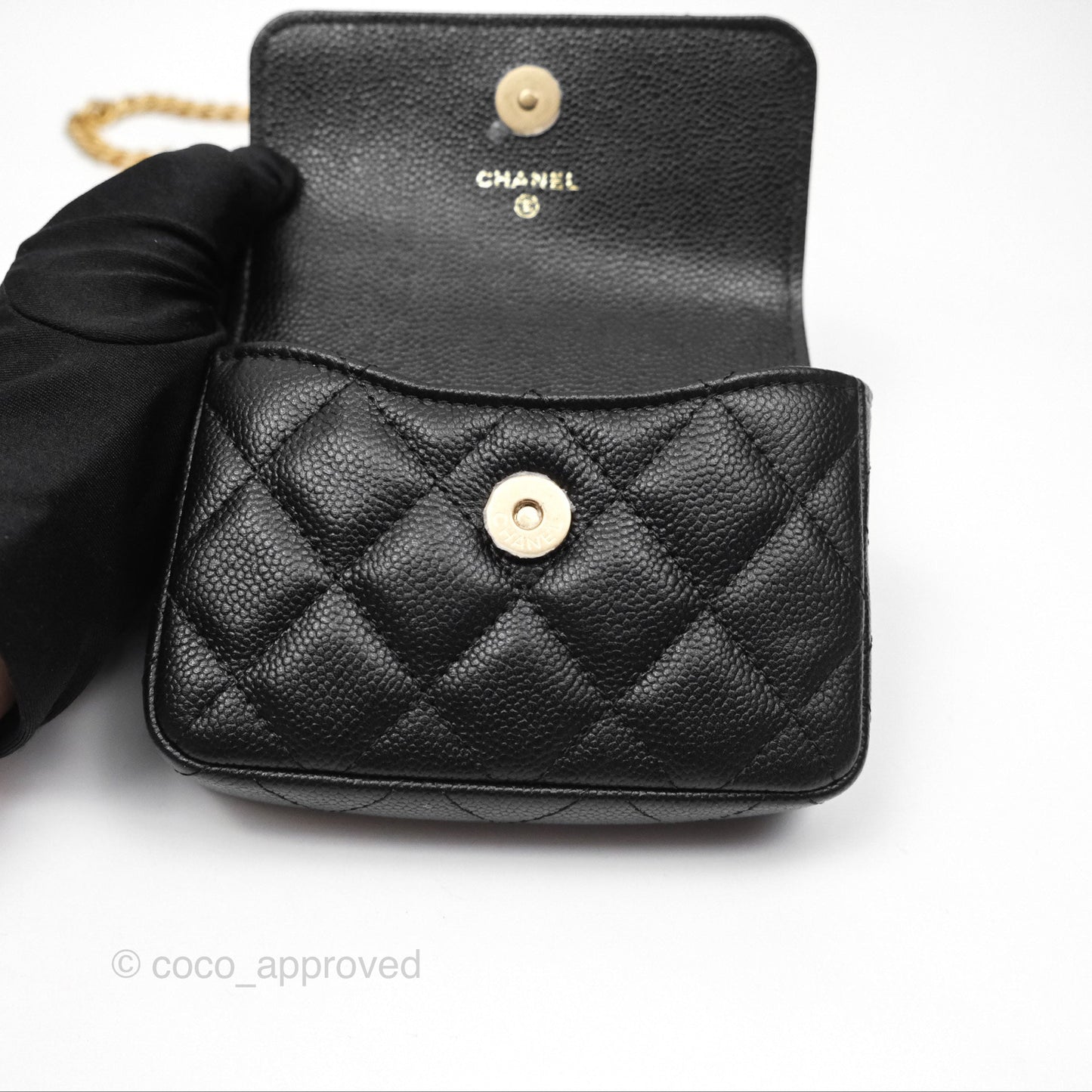 Chanel Mini Clutch With Heart Adjustable Chain Black Caviar Aged Gold Hardware