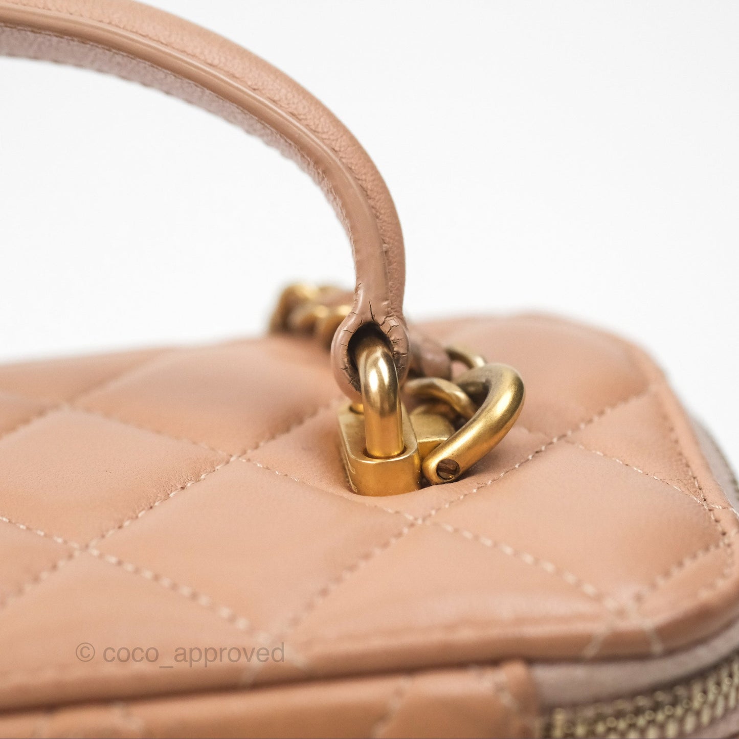 Chanel Vanity Rectangular Top Handle Beige Lambskin Aged Gold Hardware