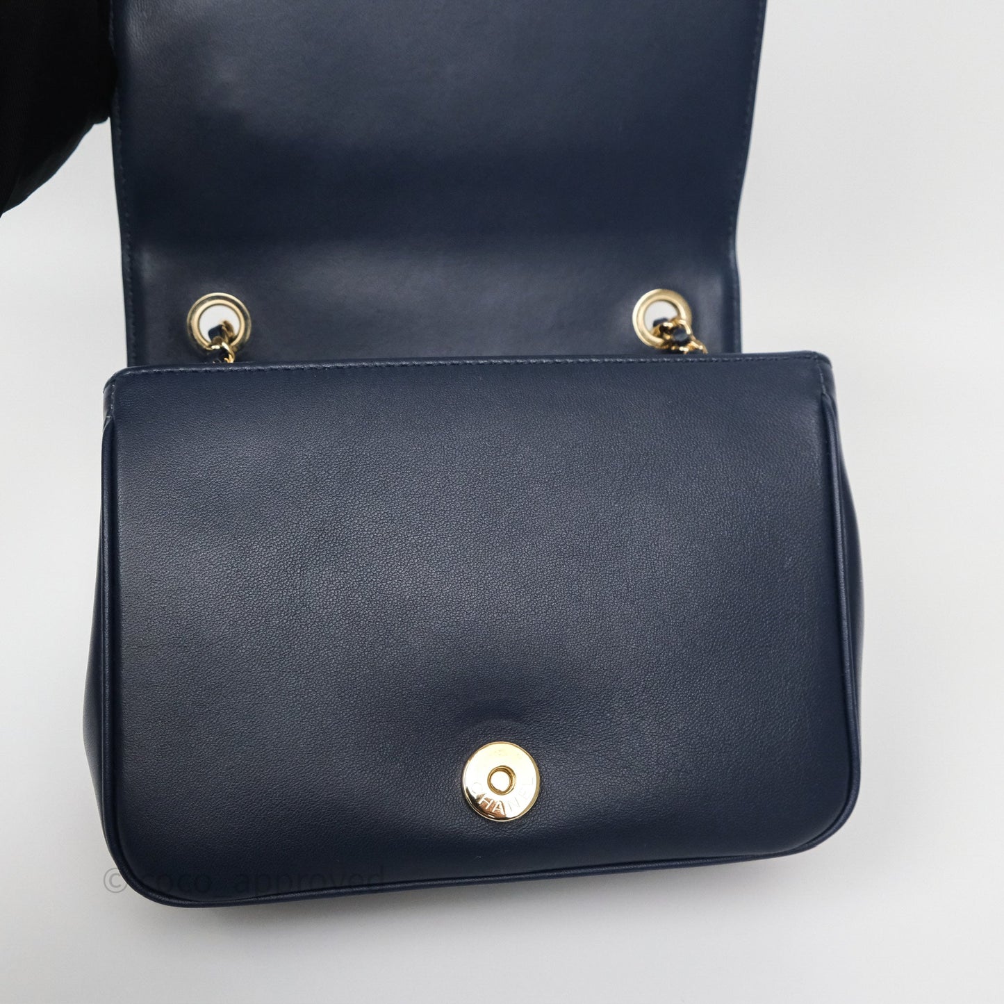 Chanel CC Mania Flap Bag Navy Lambskin Gold Hardware