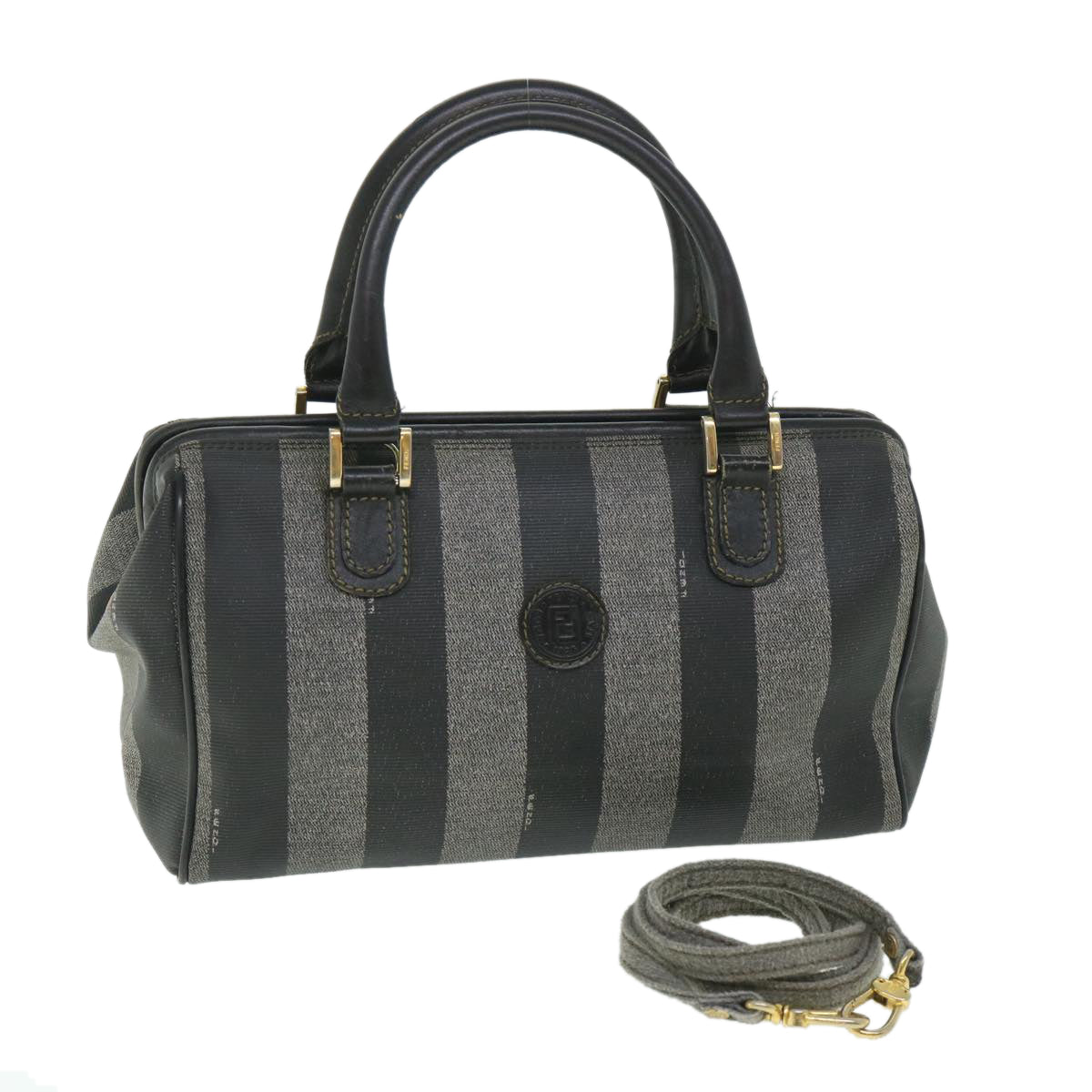 Luxury FendiPecan Canvas Hand Bag Coated Canvas 2way Gray Black55821