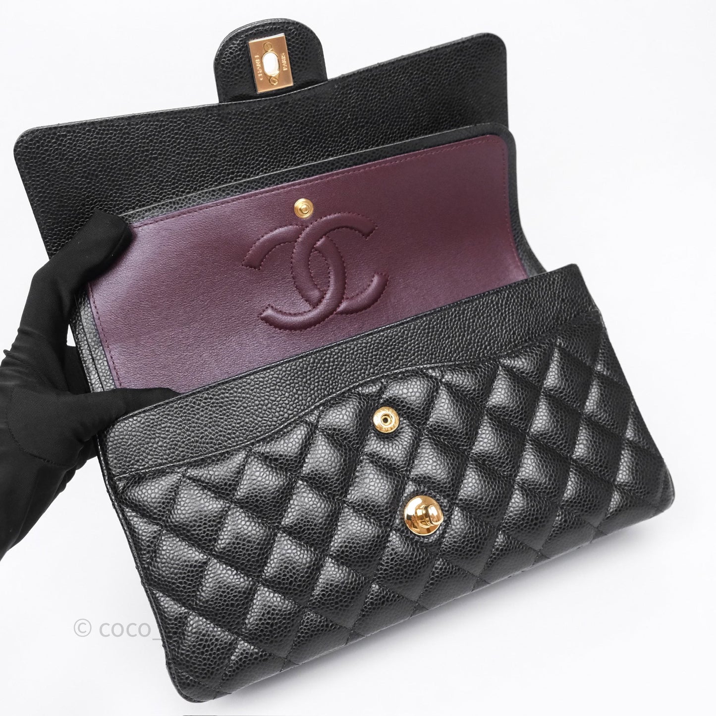 Chanel M/L Medium Classic Flap Quilted Black Caviar Gold Hardware