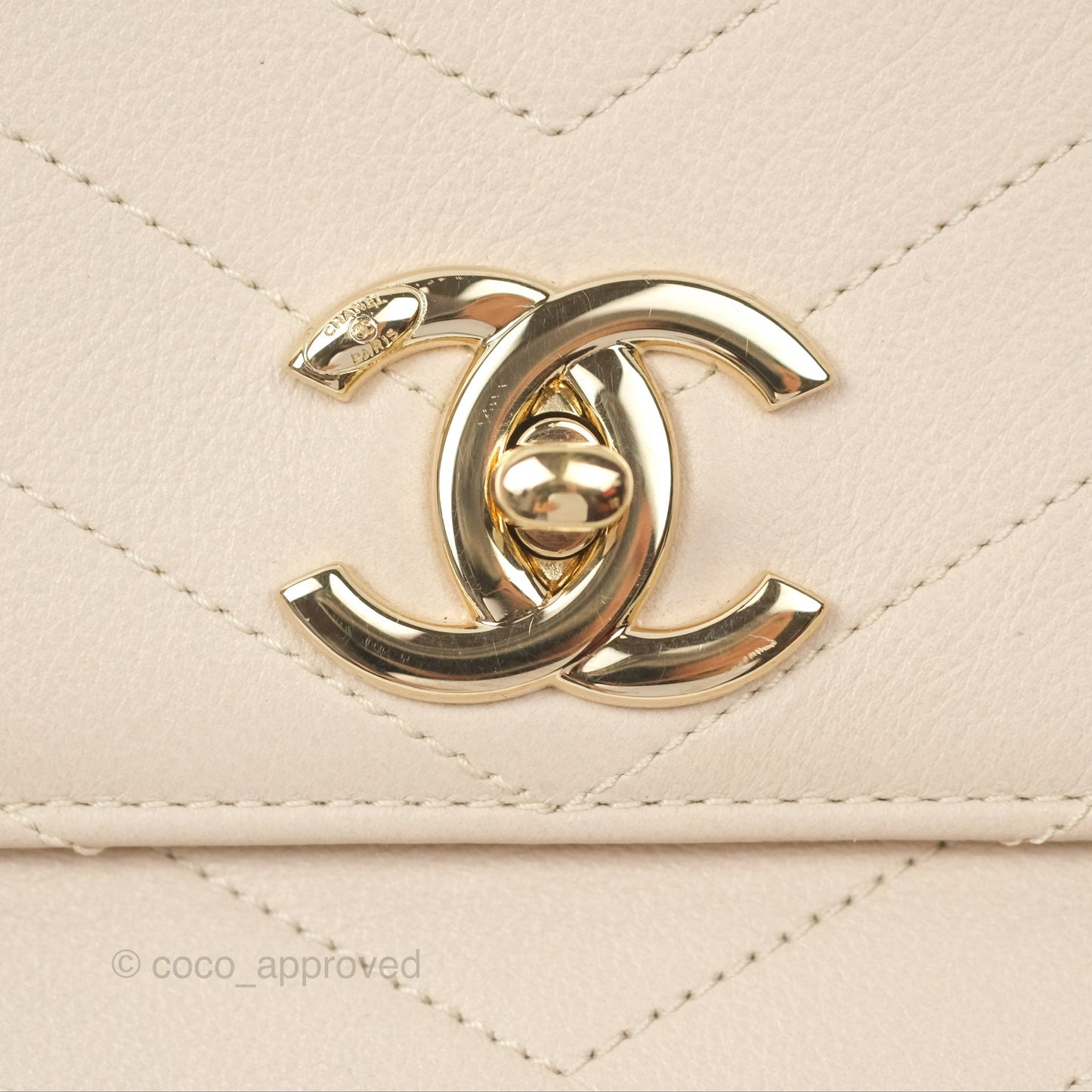 Chanel Large Chevron Chic Top Handle Bag Light Beige Grained Calfskin Gold Hardware