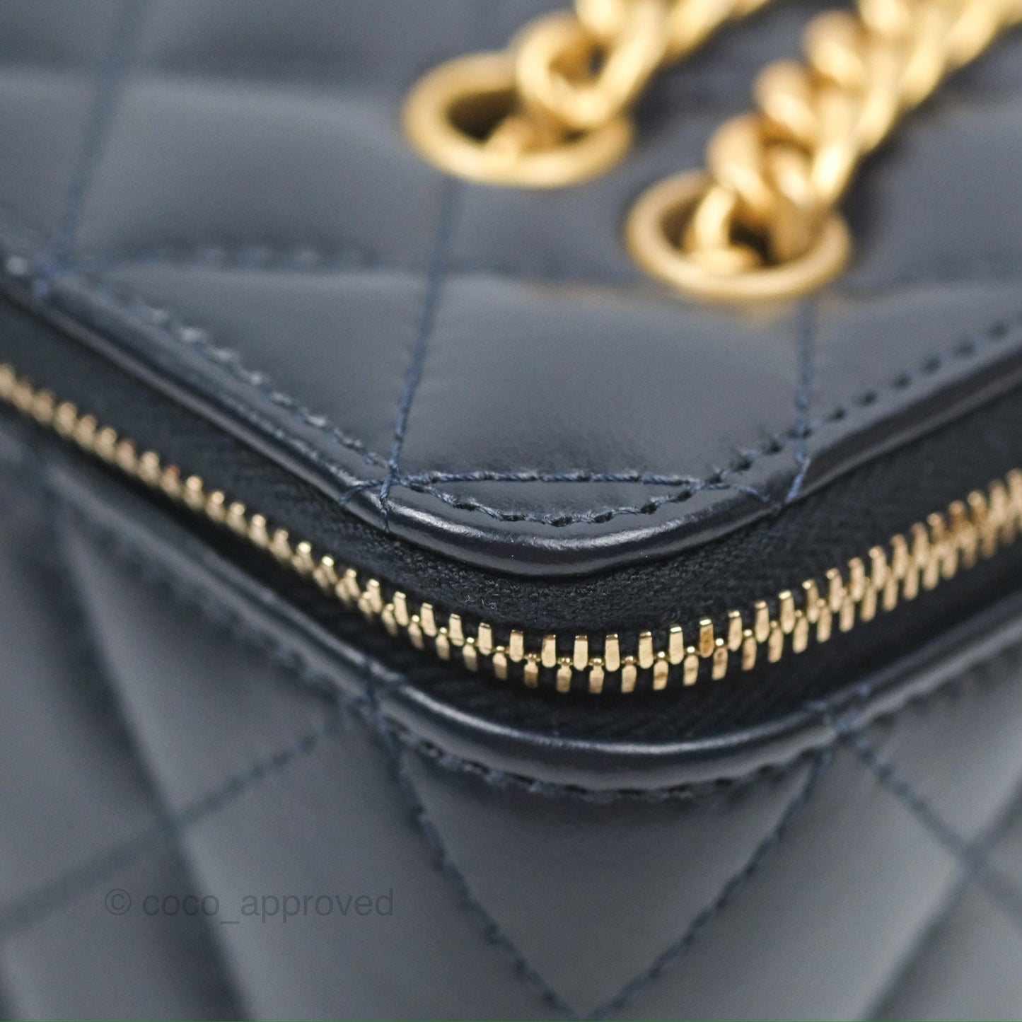 Chanel All Slide Vanity with Adjustable Chain Navy Lambskin Aged Gold Hardware