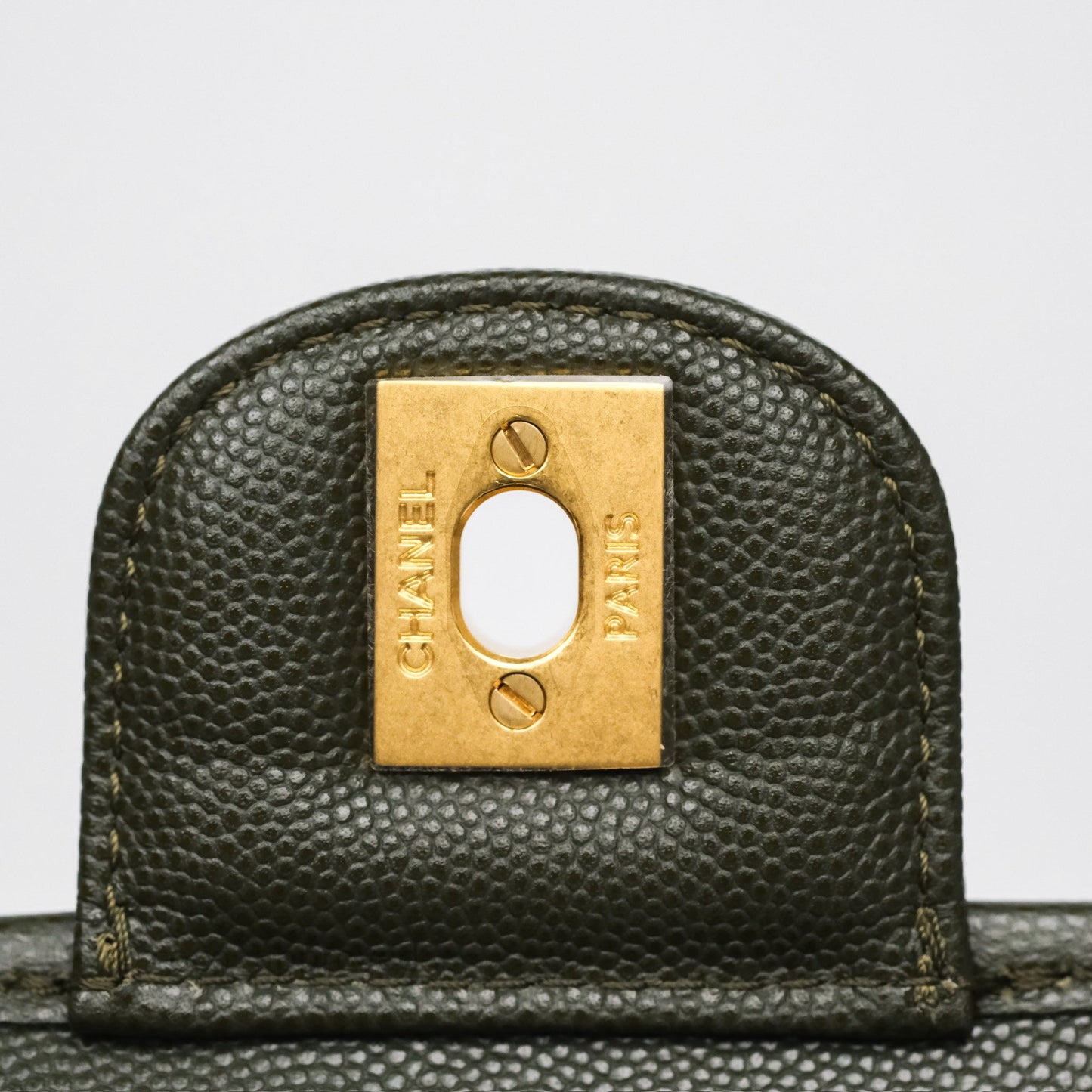 Chanel School Memory Top Handle Flap Army Green Caviar Aged Gold Hardware