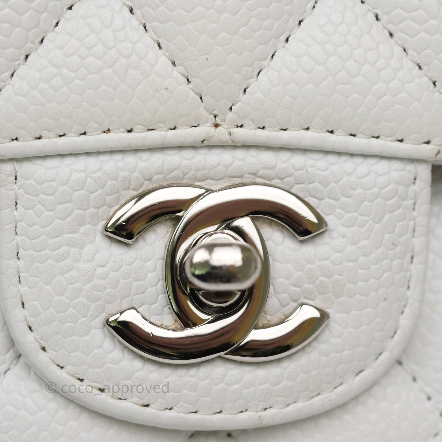 Chanel M/L Medium Classic Flap Quilted White Caviar Silver Hardware