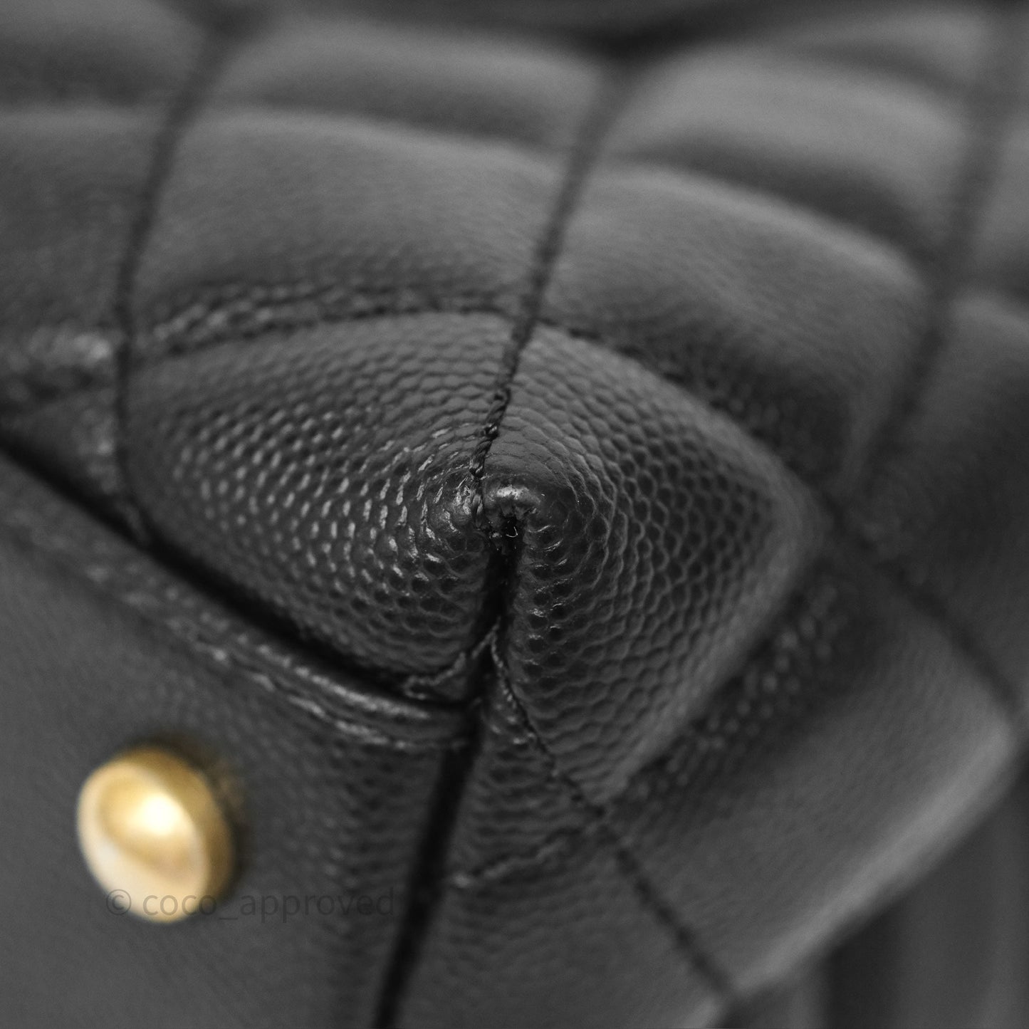 Chanel Small Coco Handle Quilted Black Caviar Aged Gold Hardware Lizard Handle