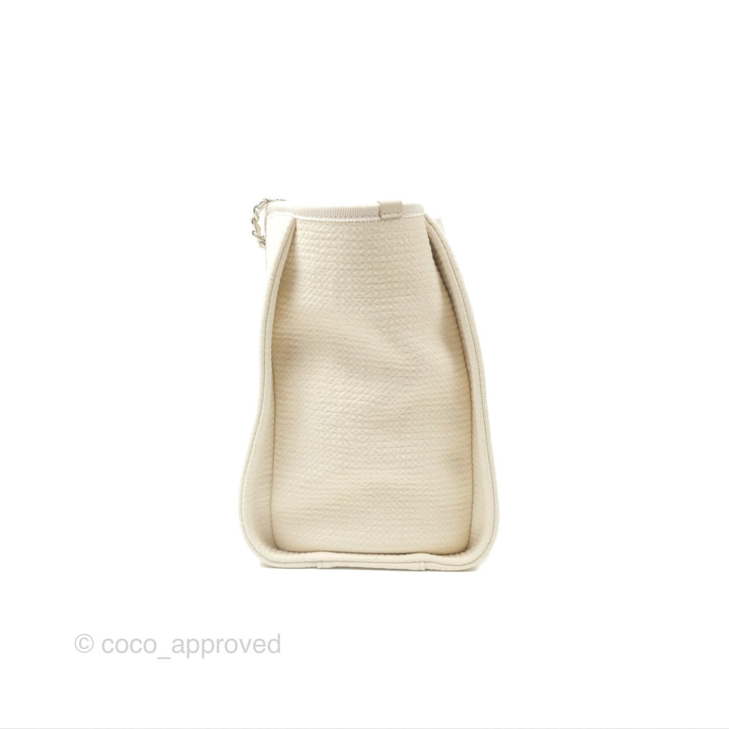 Chanel Medium Deauville Tote Ivory Cotton Silver Hardware