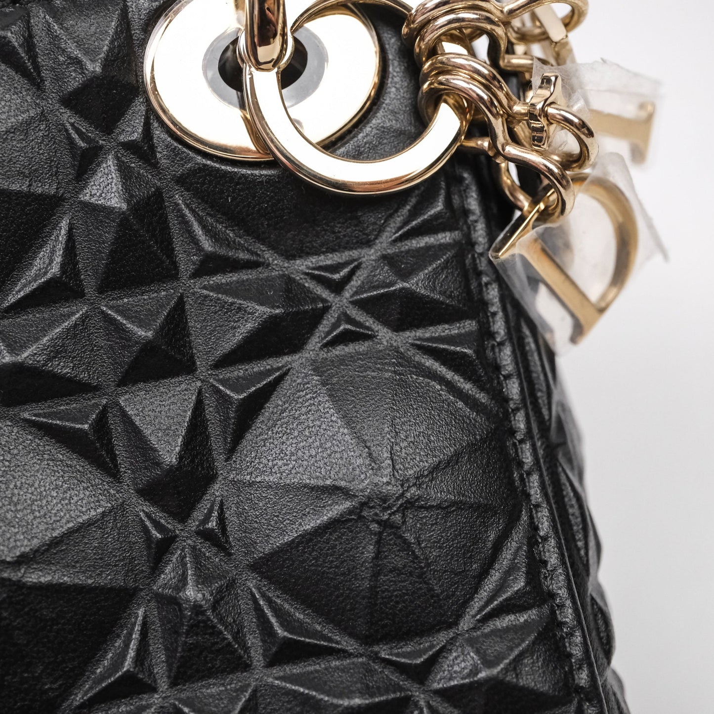 Dior Mirco Lady Dior Black Cannage Calfskin with Diamond Motif Gold Hardware