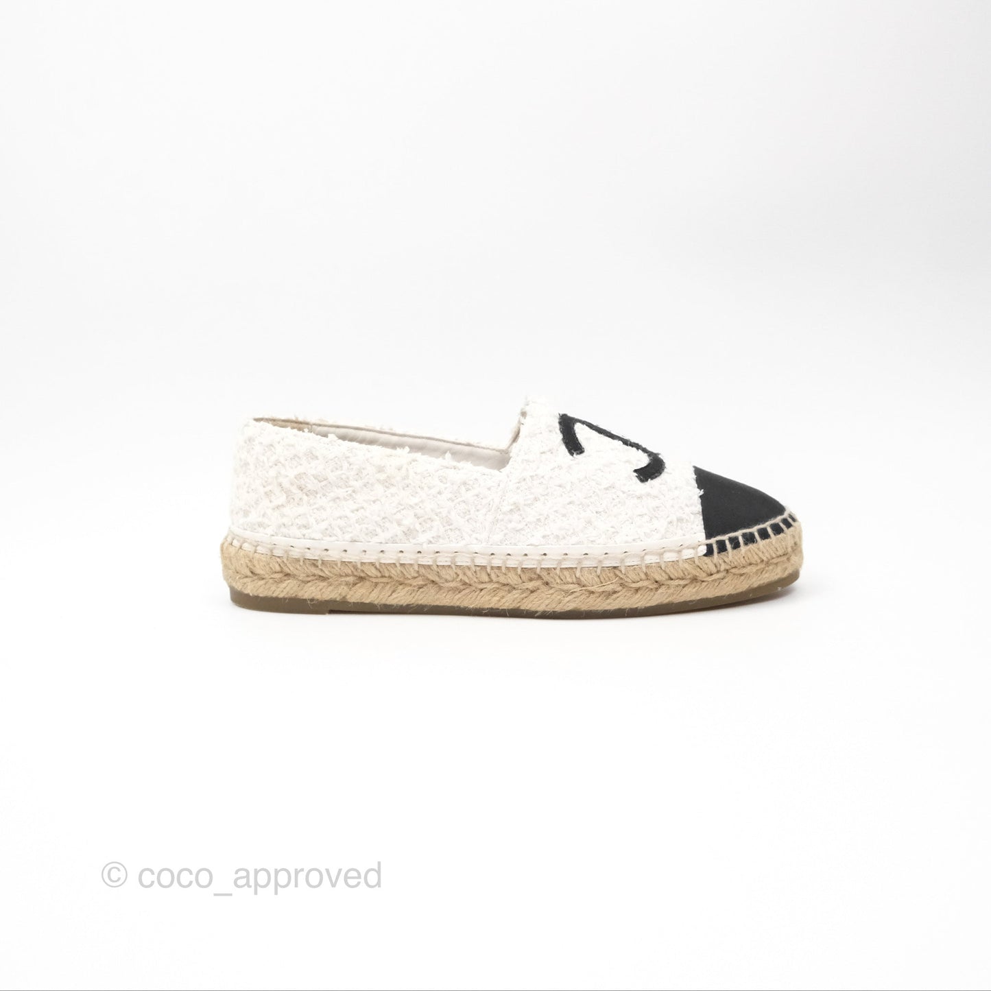 Chanel Espadrille Black White Tweed Size 39