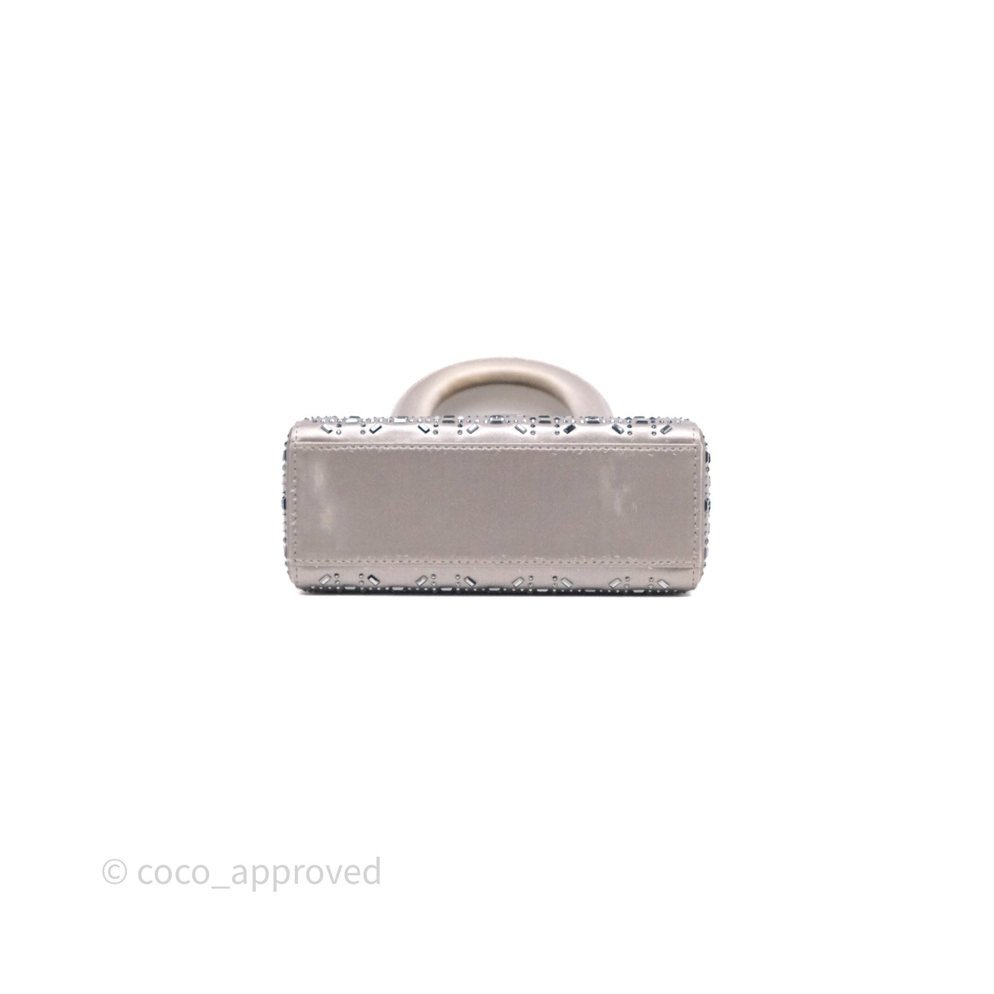Christian Dior Mini Lady Dior Bag Grey Strass Cannage Satin Silver Hardware