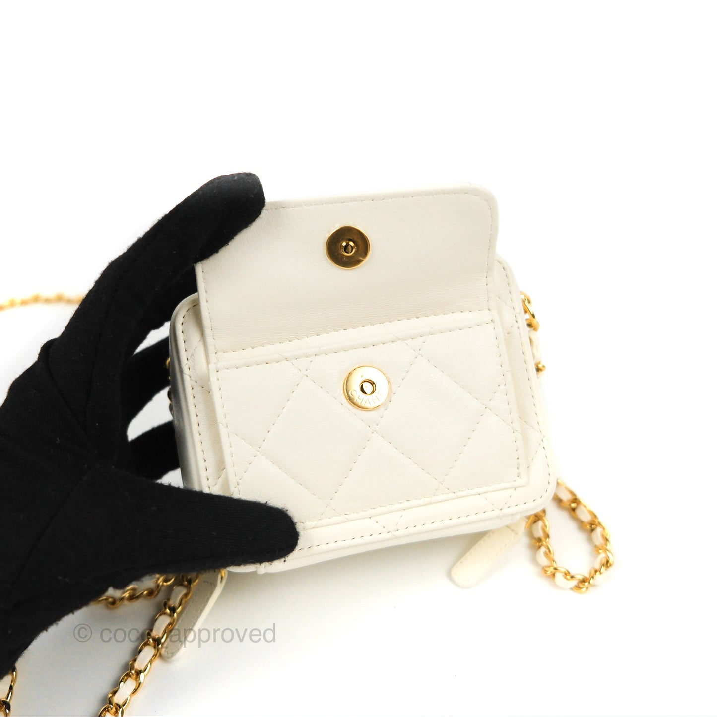 Chanel Mini Vanity Case with Chain White Lambskin Gold Hardware