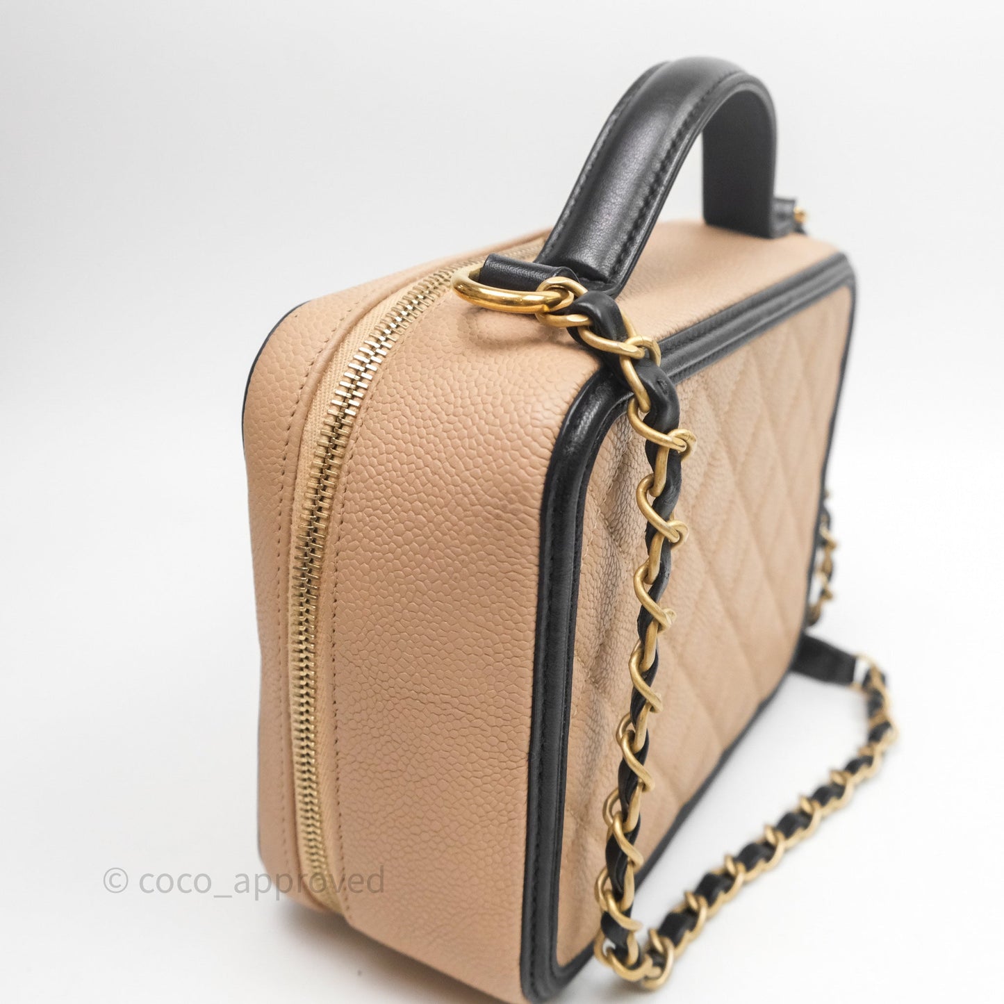 Chanel Medium CC Filigree Vanity Case Quilted Beige Black Caviar